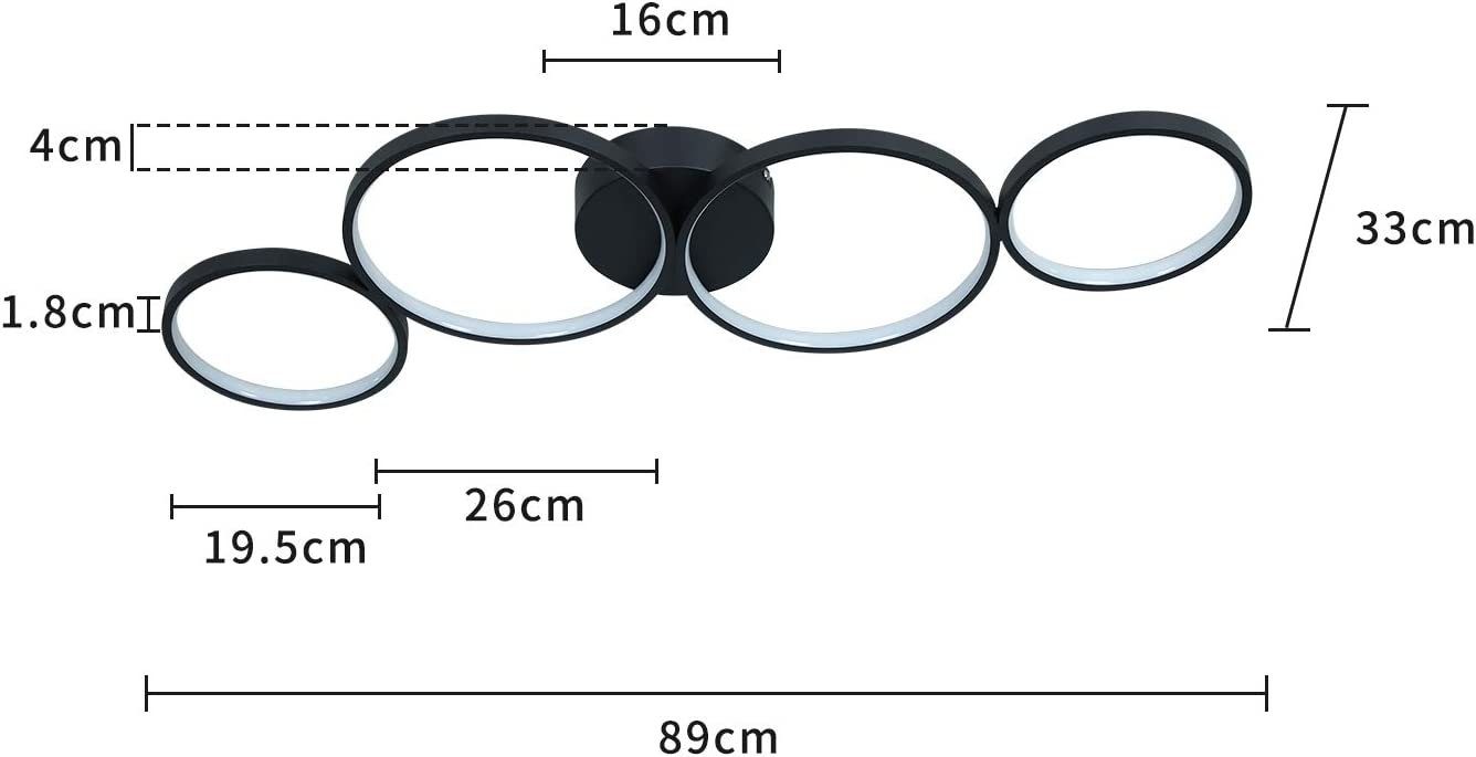 NETTLIFE Plafonnier LED 37W 3000k Blanc Chaud Anneau Rond Moderne Noir 89cm Lampe de Bureau Design pour Chambre Salon Couloir Bureau Cuisine - 6