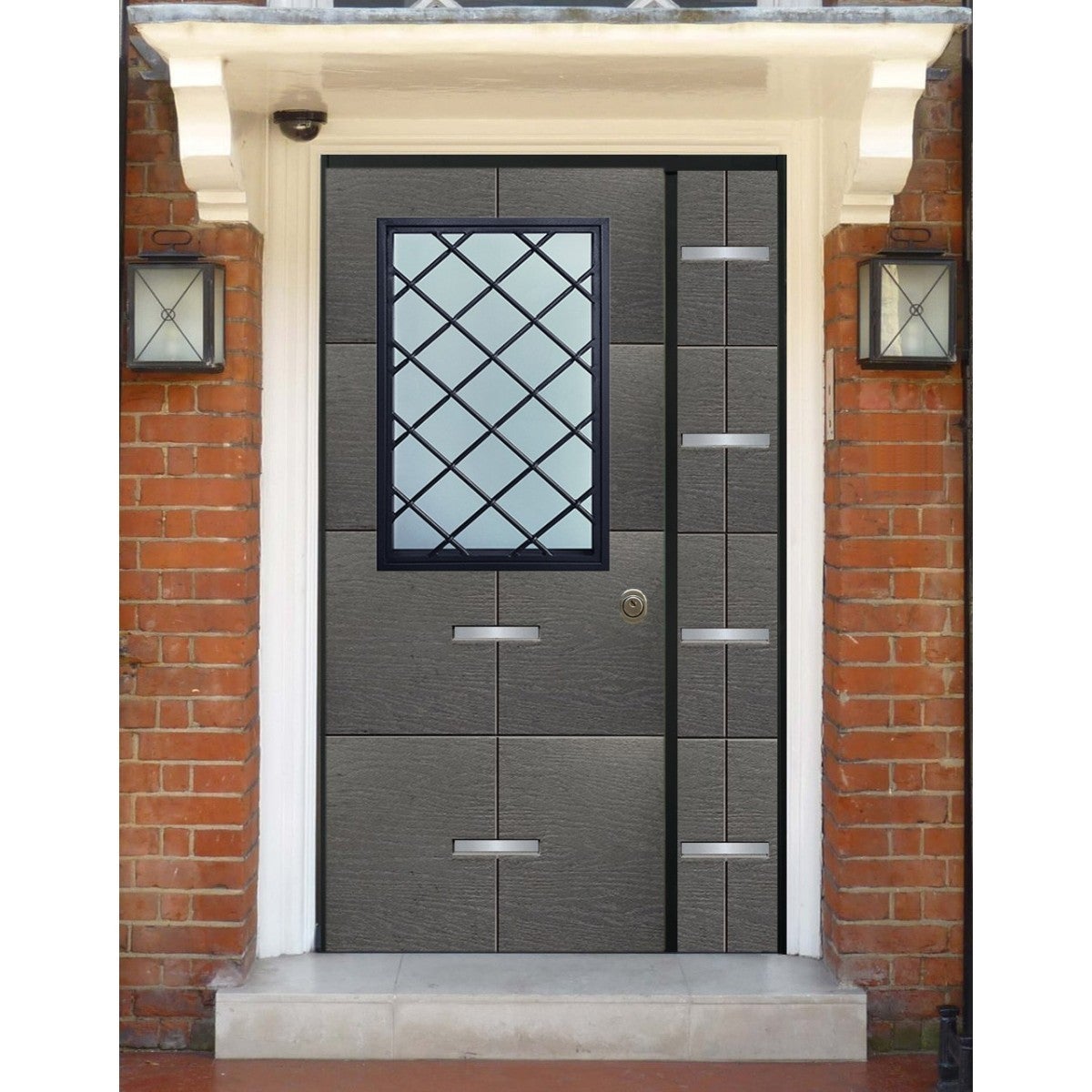 Porta Blindata due Ante con Vetro Pannello da Esterno Inserti in Alluminio - 4