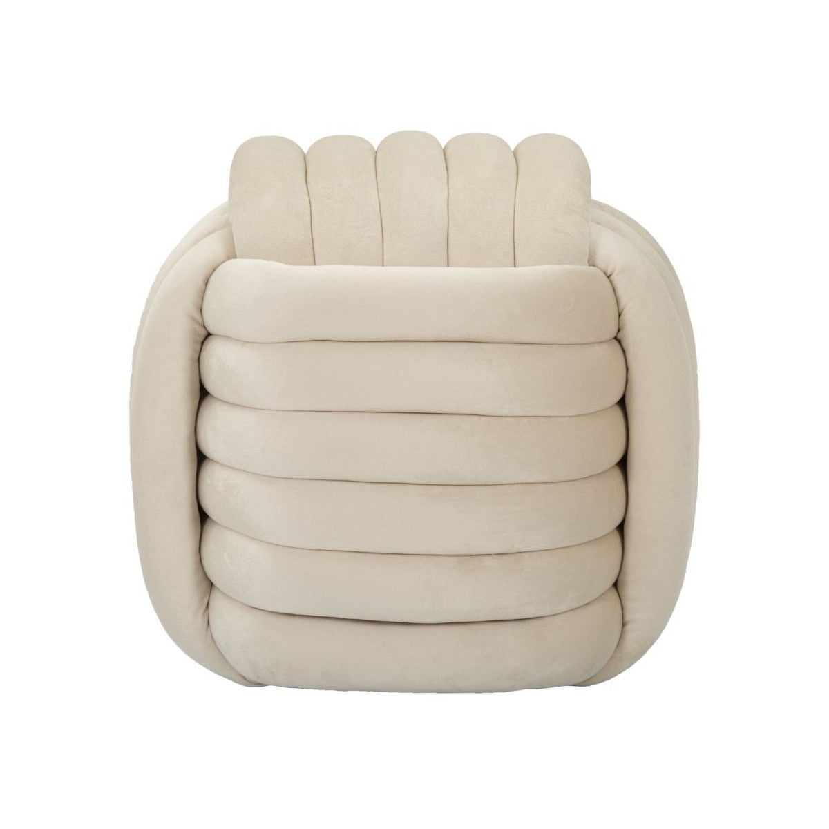 Pouf design intrecciato imbottito in velluto stile moderno Softy - Crema - 2