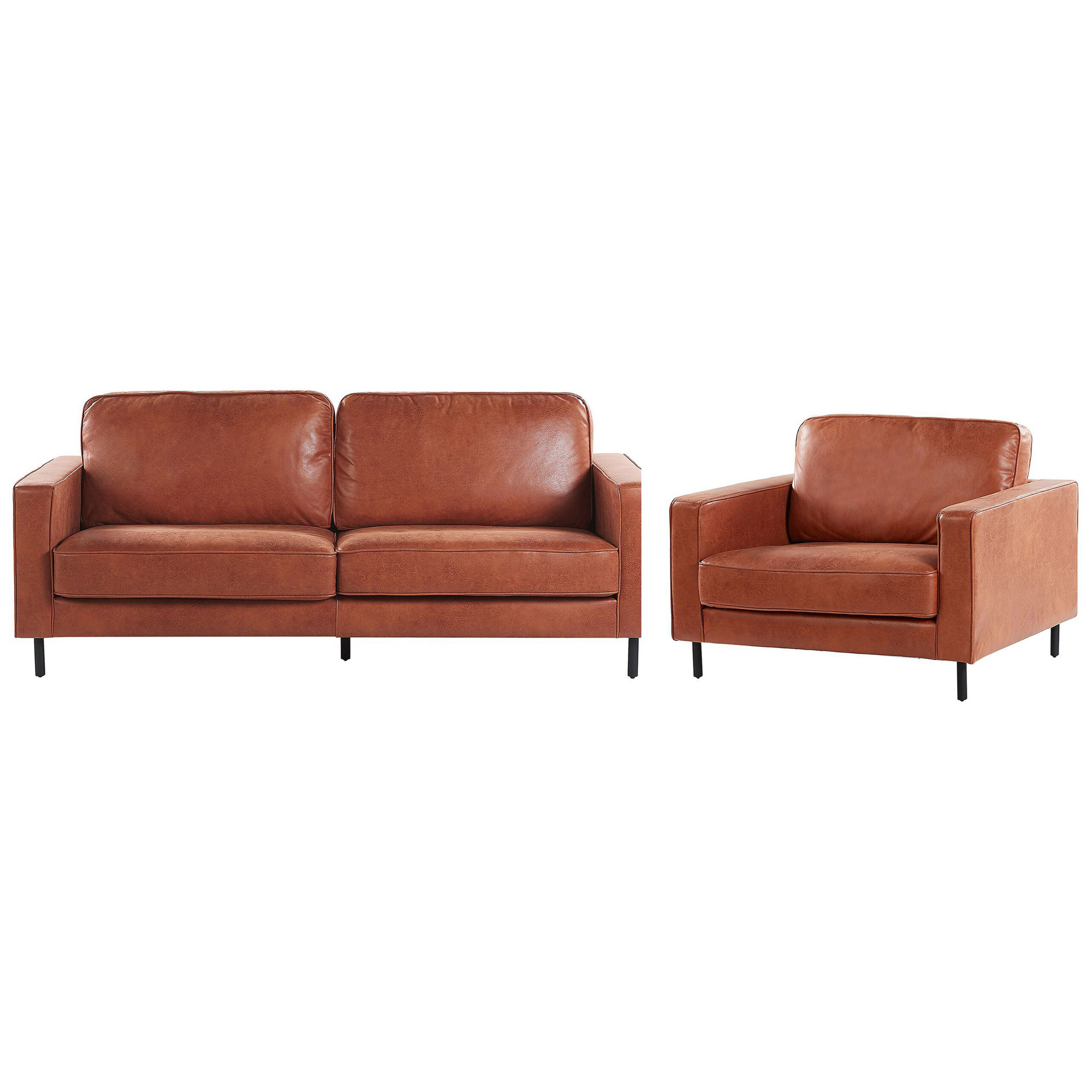 Beliani conjunto de sala de estar 4 plazas de piel sintética marrón dorado/negro savalen