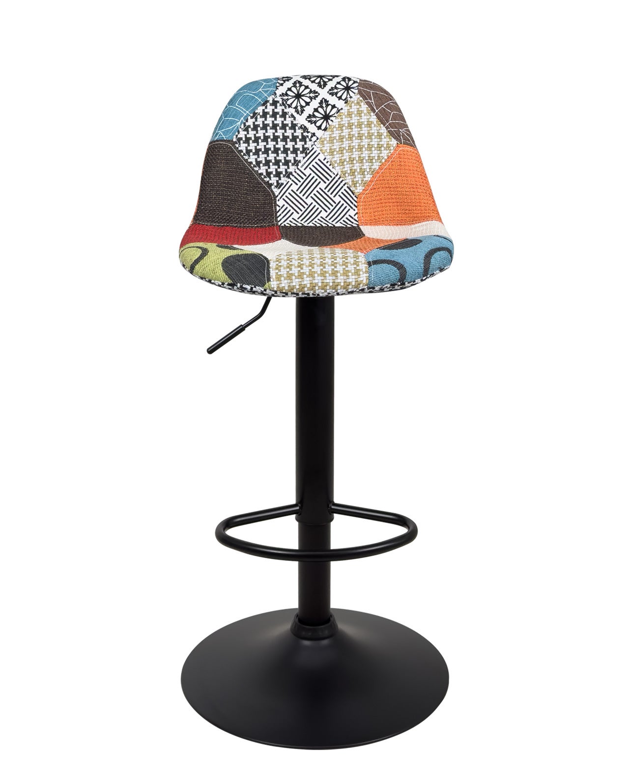 Lot 2 tabourets de bar design siège rembourré patchwork multicolore tissu, pivotant, hauteur réglable SIG (patchwork ) - 2