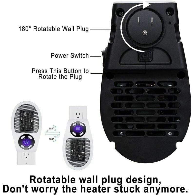 2pièces 500 Watts Chauffage Soufflant Ceramique Mini Chauffage Soufflant Chauffage Dappoint éConomique Portable Prise avec Thermostat et Minuterie - 4