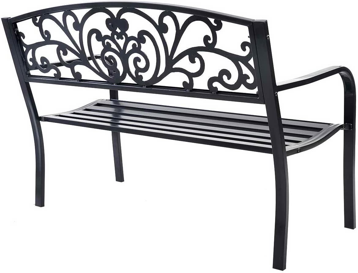 Banc de Jardin en Fer + Acier Banquette de Jardin 2 Places Meuble pour Parc Terrasse Balcon 127 x 60 x 85 cm (Noir) - 3