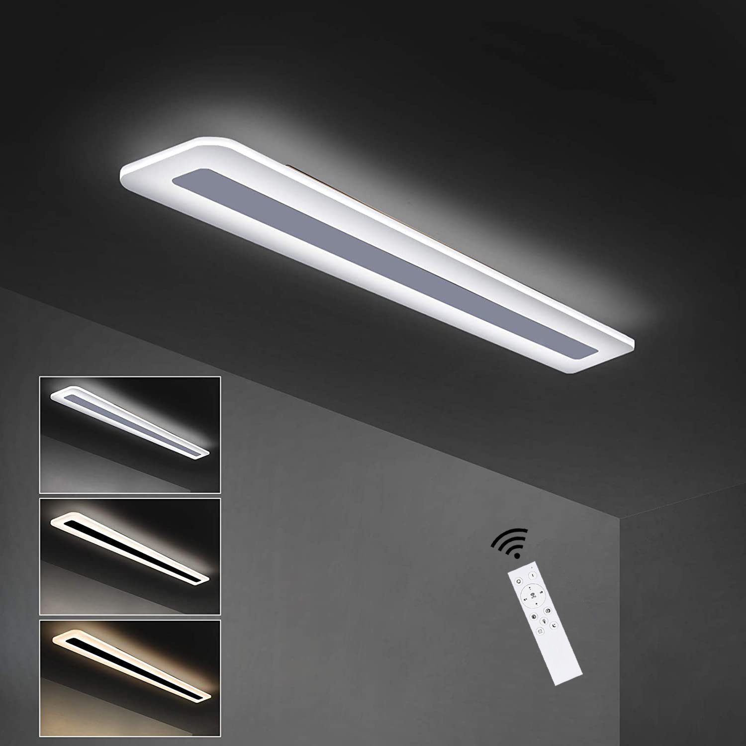 ZMH Lampa sufitowa LED z pilotem, biała lampa do sypialni, biura, mieszkania, kuchni, balkonu