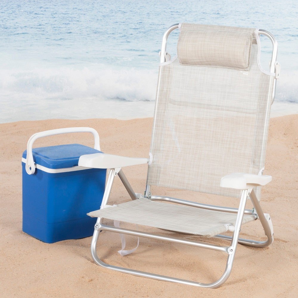 Aktive Pack de 2 sillas de playa plegables y reclinables 7 posiciones beige c/cojín - 2
