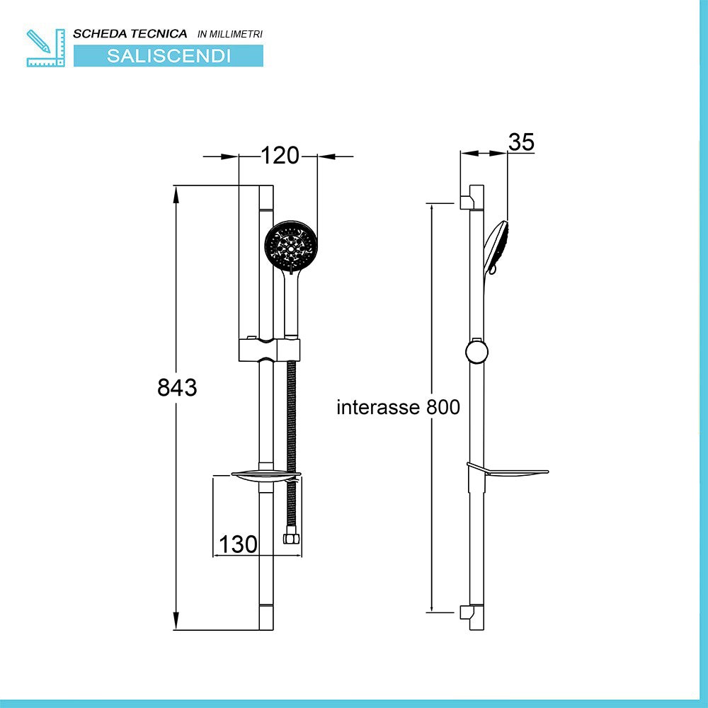 Barre coulissante chromée avec douchette anticalcaire 8 fonctions - 2