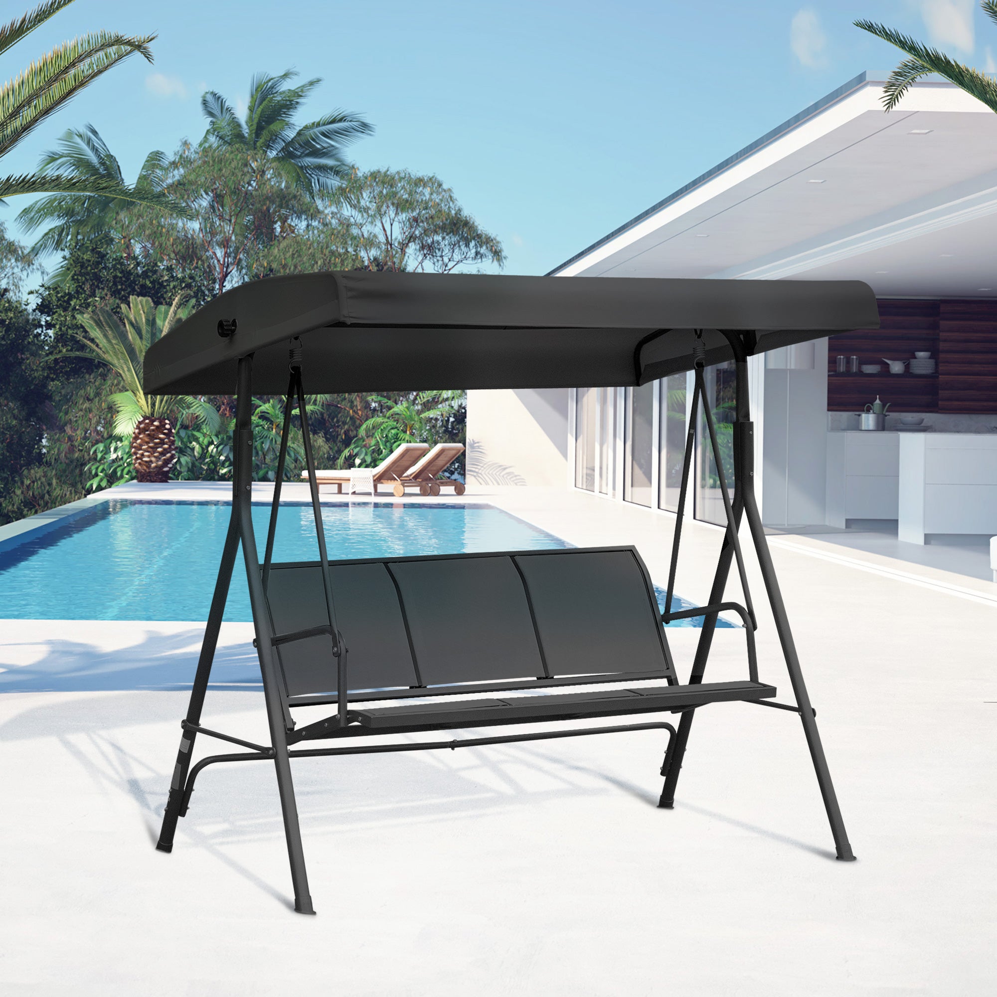 Baloiço de Jardim Outsunny em Aço e Textilene Preto 175x118x159 cm - 2