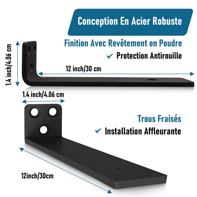 4 Pièces Equerre Etagere Murale 12,7 cm, Supports D'Étagère D'angle Robustes À Fixation Murale, Support Étagère Mural En Métal Pour Étagères Ouvertes - 3
