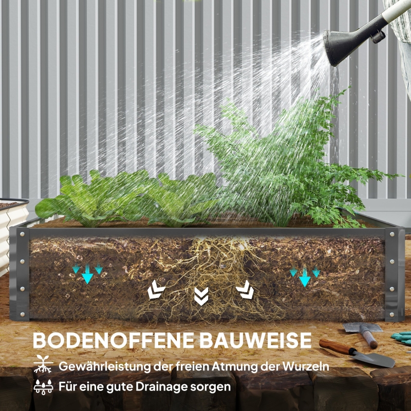 Jardinière surélevée, bac à fleurs, potager, jardinière à herbes aromatiques pour jardin, terrasse, balcon, acier, gris clair, 120 x 120 x 30 cm - 5