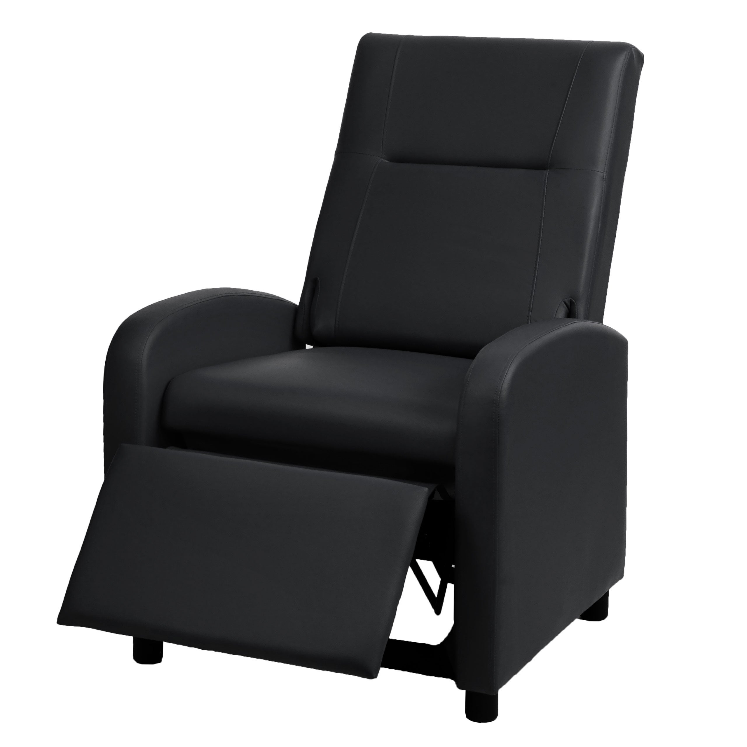 Fotel TV HWC-H18, fotel rozkładany, imitacja skóry, składany 99x70x75cm ~ czarny