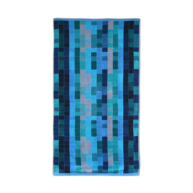PIXELS Serviette de plage 100% coton jacquard - 450g/m ? COULEURS - Bleu, MATIÈRE - 100% COTON, TAILLES - 90 x 200 cm