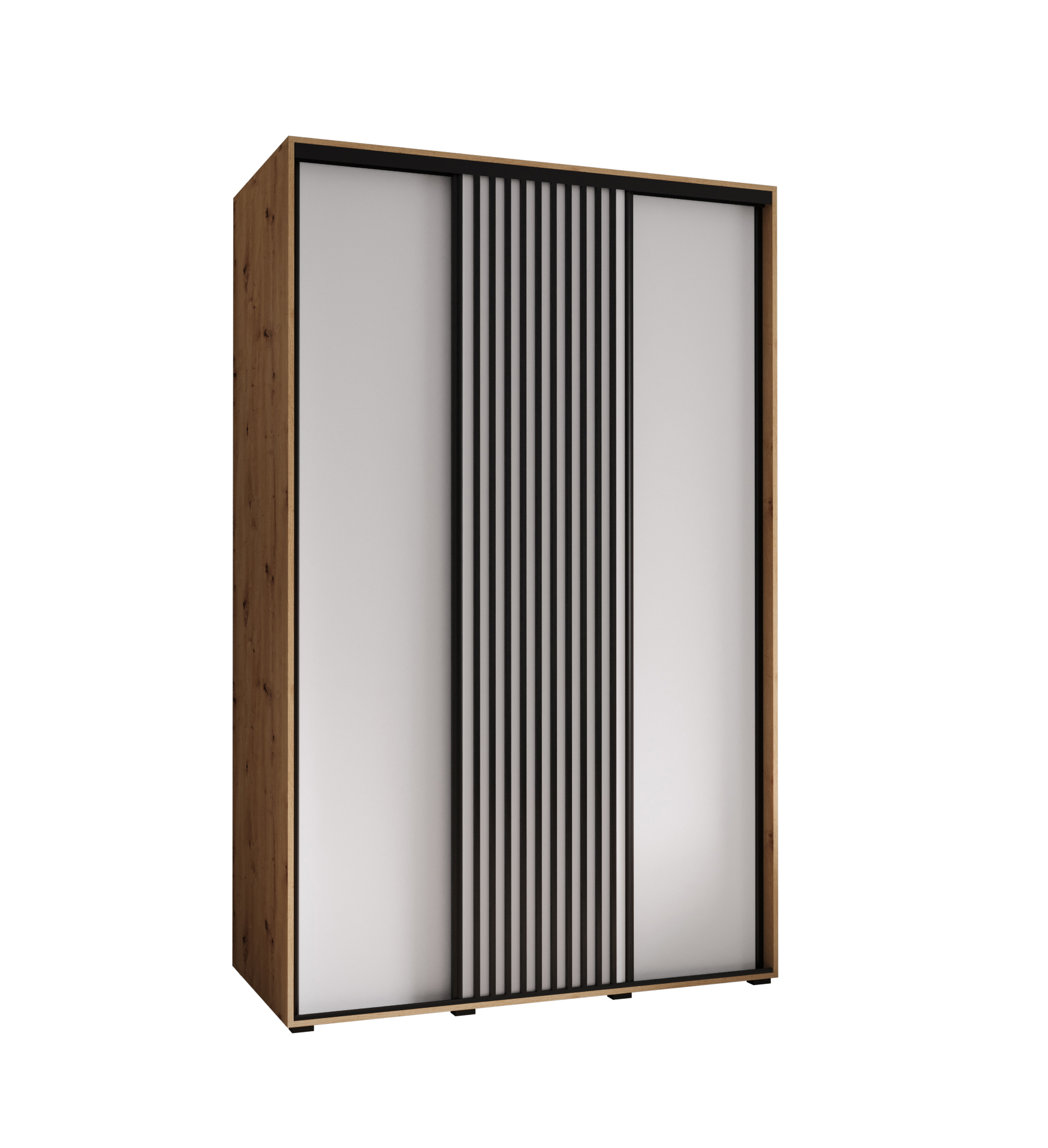 Szafa przesuwna wysoka Lanko 1 160 x 45 x 235,2 cm artisan + biały + lamele czarny - Abiks Meble