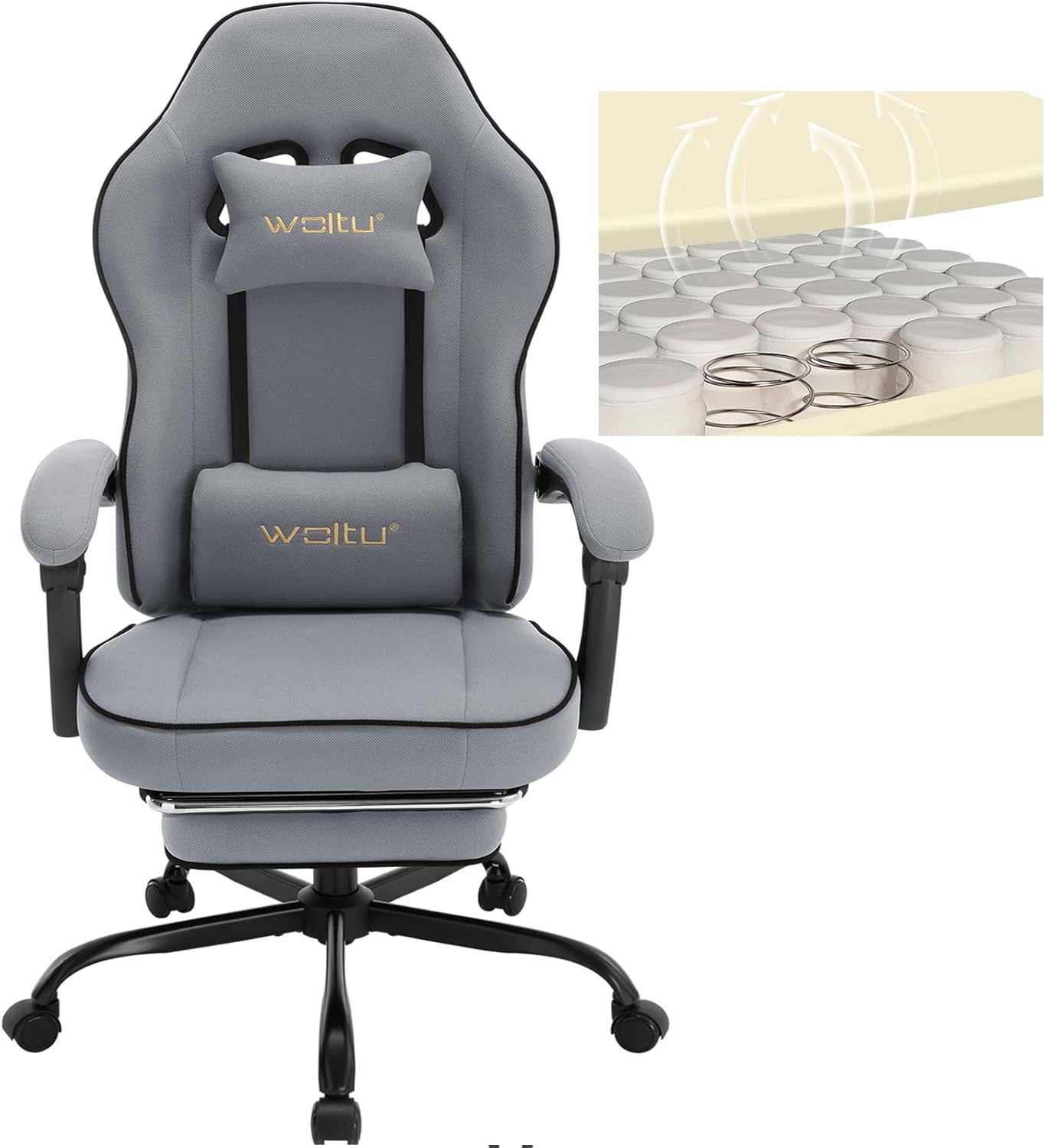 WOLTU Chaise Gaming，Fauteuil Gaming，Chaise Ergonomique，avec Coussin à Ressorts Ensachés，Appui