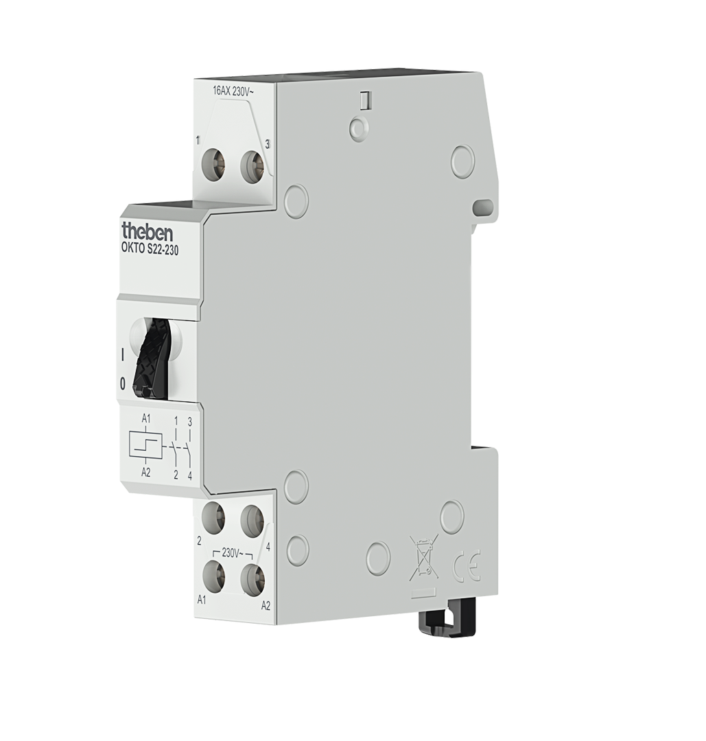 Theben 3120122 OKTO S22-230 Impulsowy przekaźnik krokowy, 230 V, elektromechaniczny, szyna DIN, 2 kanały/styk, LED do 200 W
