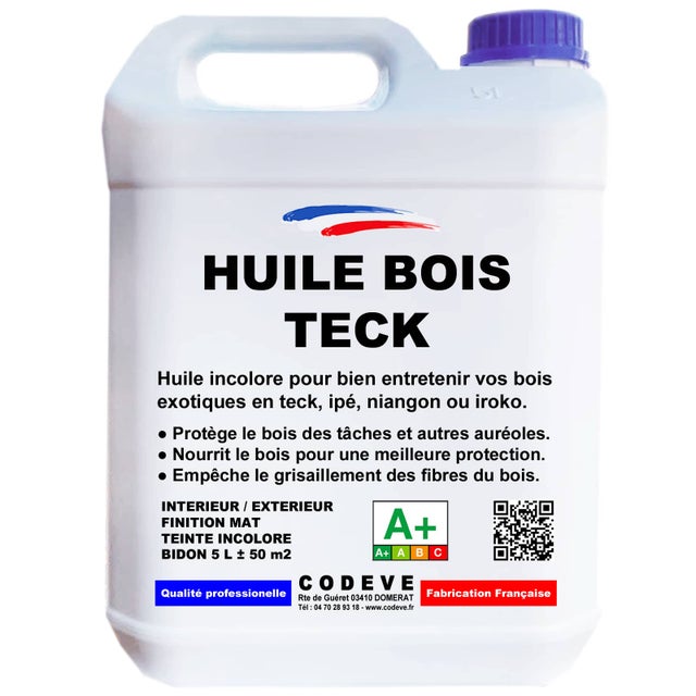 Huile Teck - 5 L - Codeve Bois - Incolore Pour La Protection D'un Meuble De Jardin, Sol Ou Terrasse Teck.