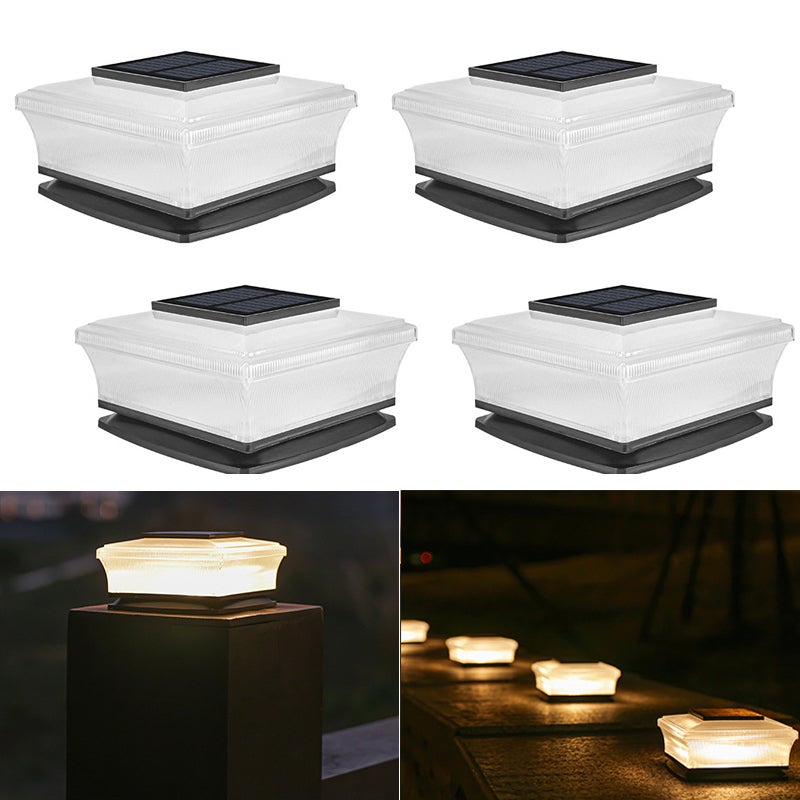 Paquet de 4 lampes solaires à 4 LED pour poteaux de clôture extérieurs