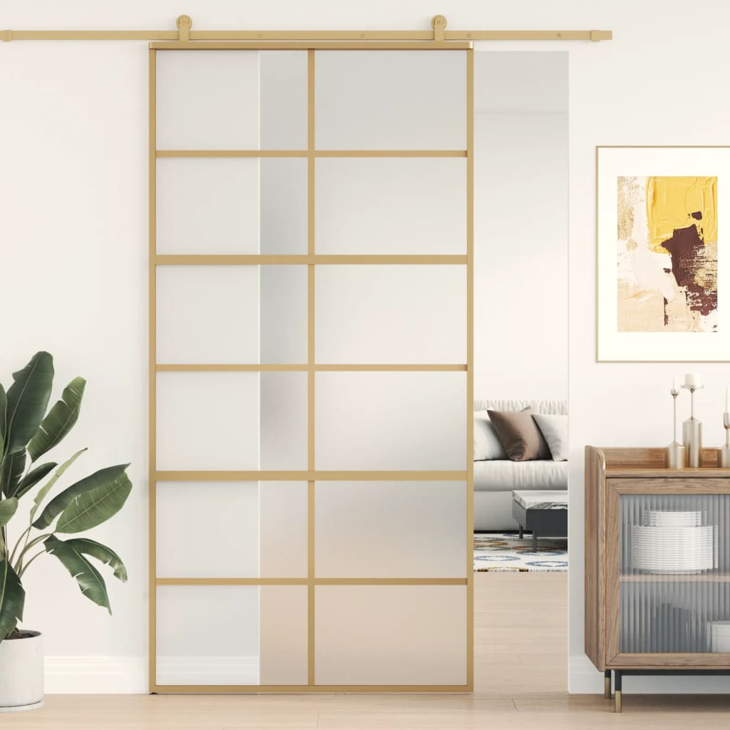 Puerta corredera dorada 102,5x205 cm cristal esg esmerilado aluminio