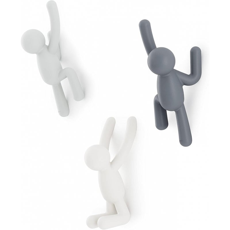 Różne haczyki Buddy. Buddy Wall Hooks - Dekoracyjne ścienne haczyki na ubrania, zestaw 3 sztuk, w kolorze jasnoszarym, ciemnoszarym i białym.