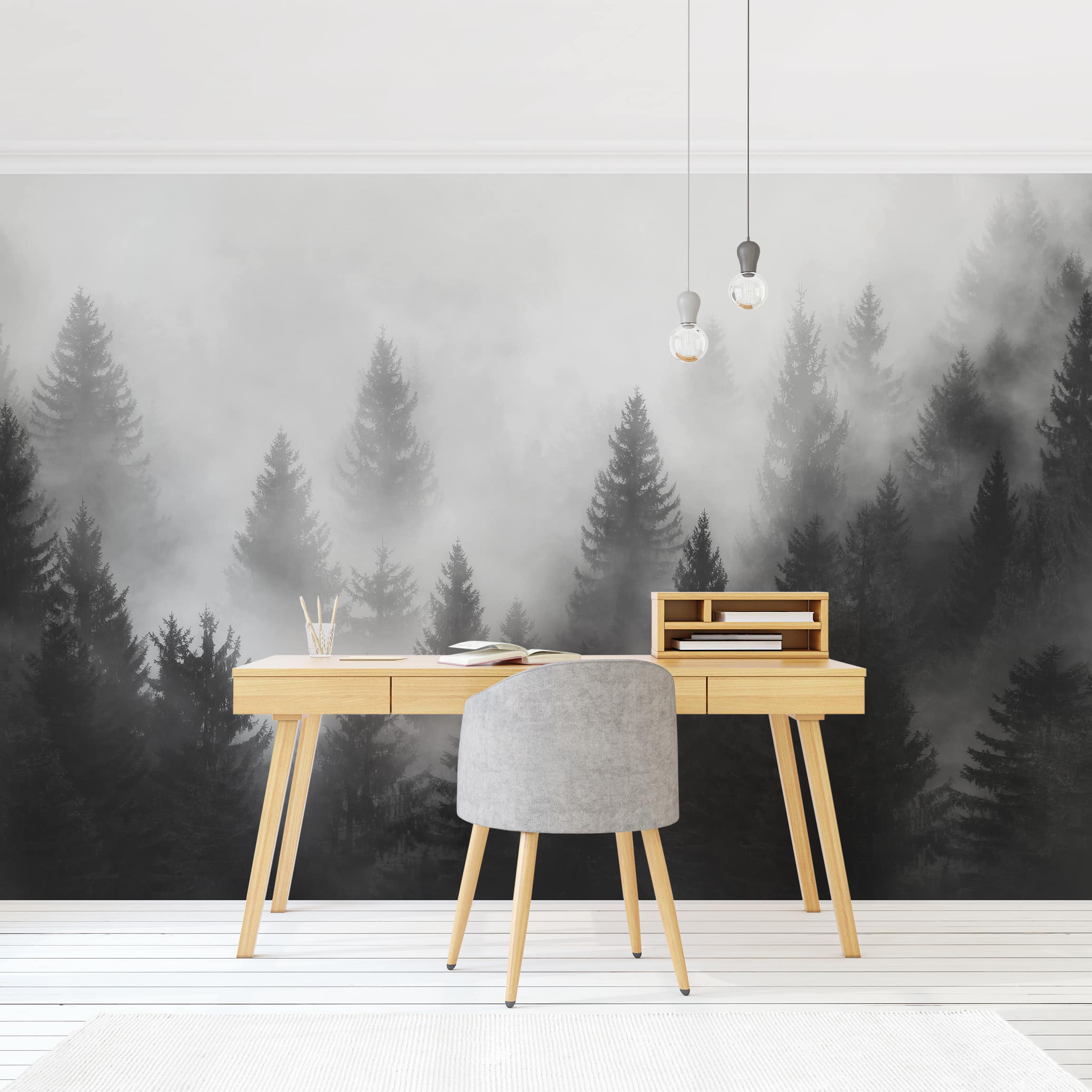 Papel pintado fotomural naturaleza bosque de coníferas en la niebla 230 - salón dormitorio cocina - tnt 432 x 290 cm premium