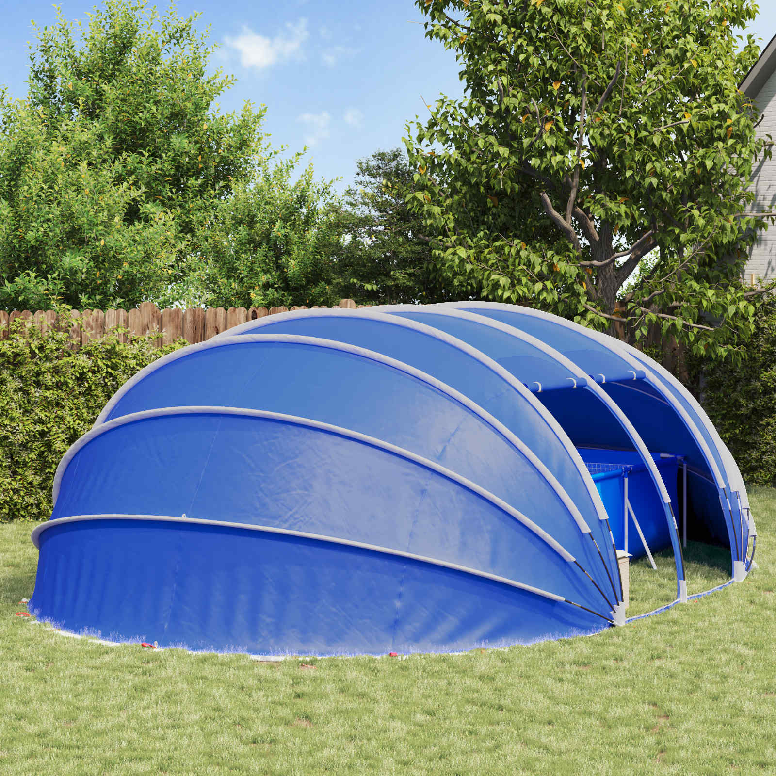 vidaXL Dôme de tente de piscine 640 x 432 x 205 cm Bleu azure - 4