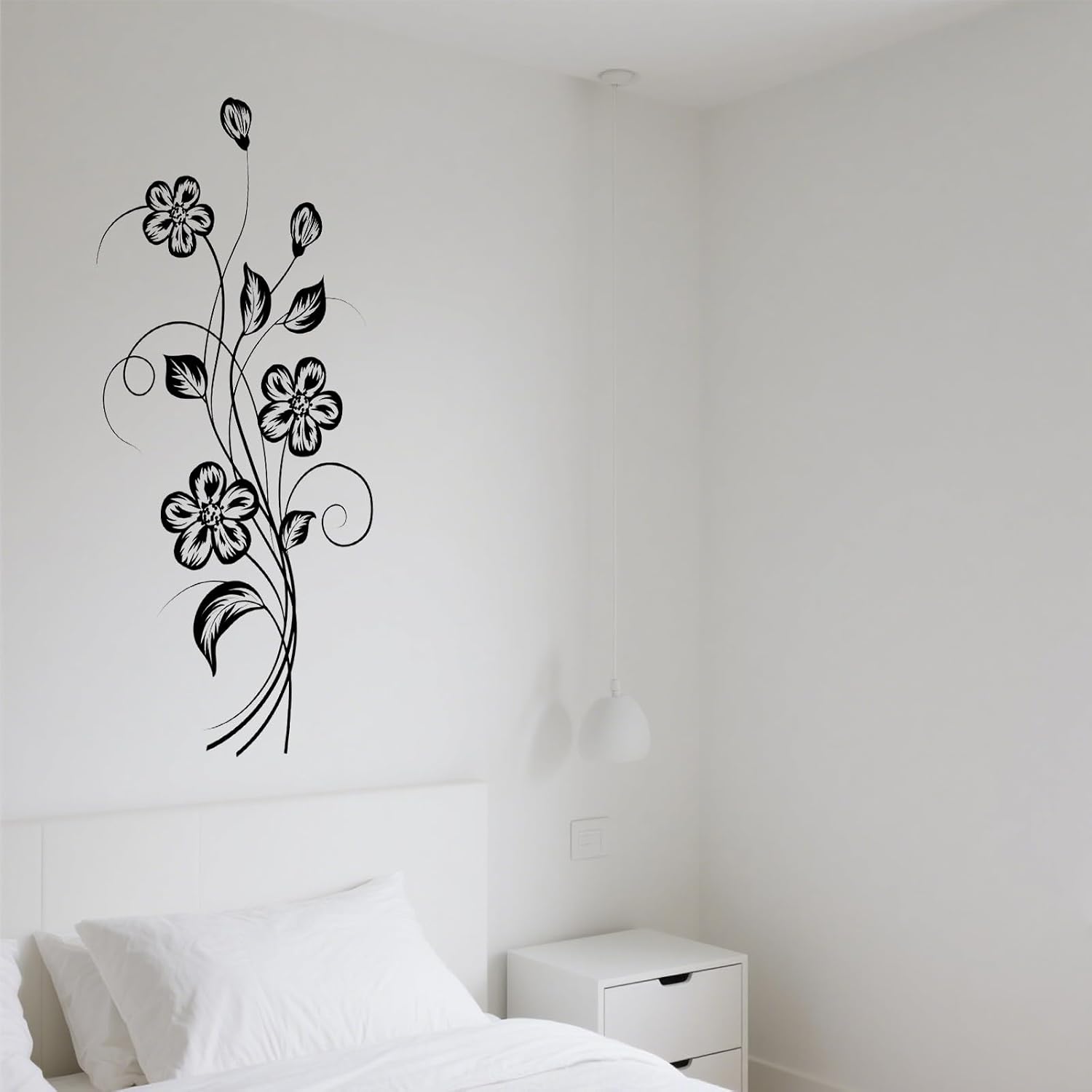 Juego de 2 pegatinas de pared de flores negras, decoración de pared ...