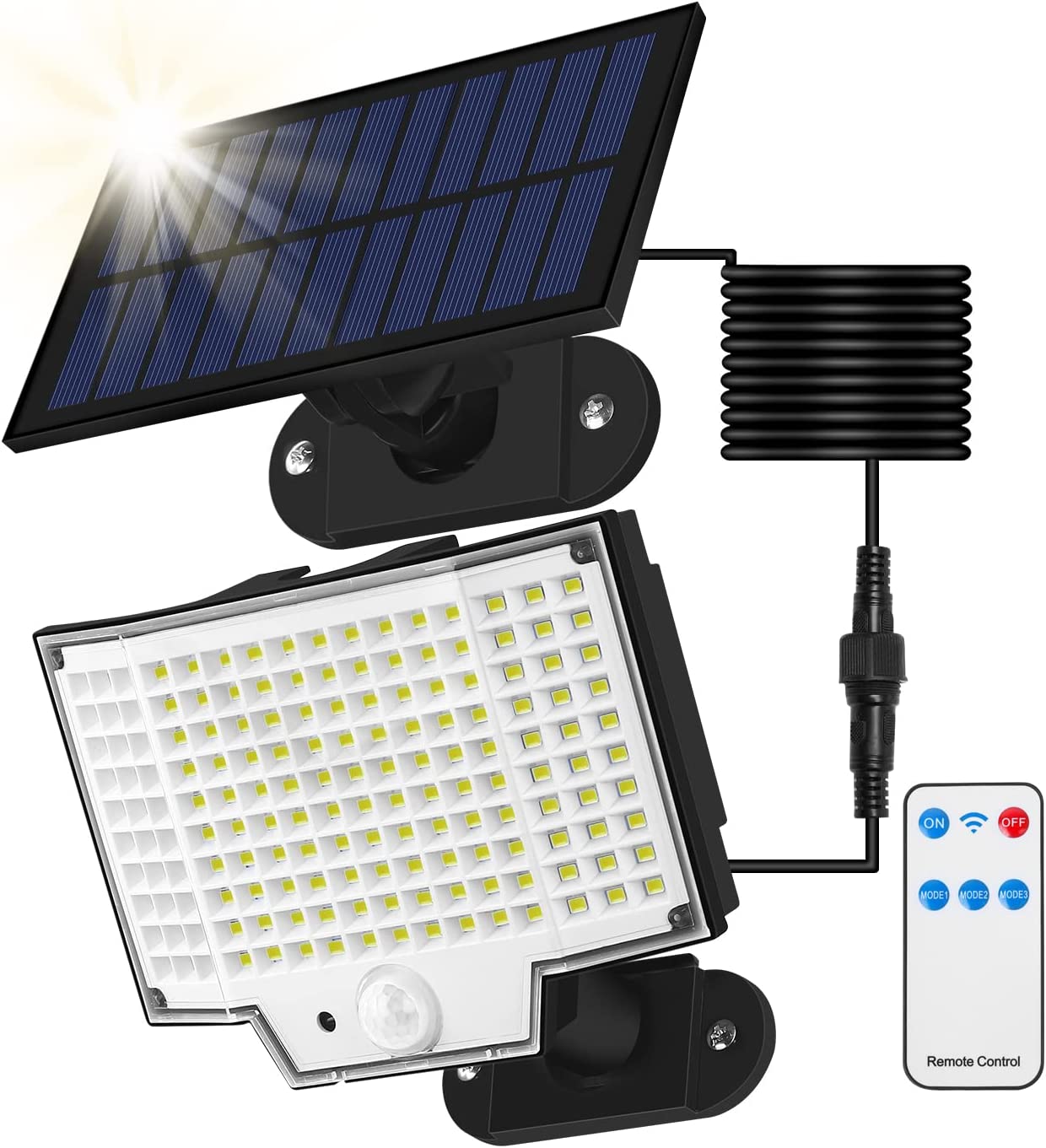 2 Spots Solaires Extérieurs KagoLing 202 LED - Détecteur Mouvement - 3 Modes - IP65 étanche - Pour Jardin, Garage