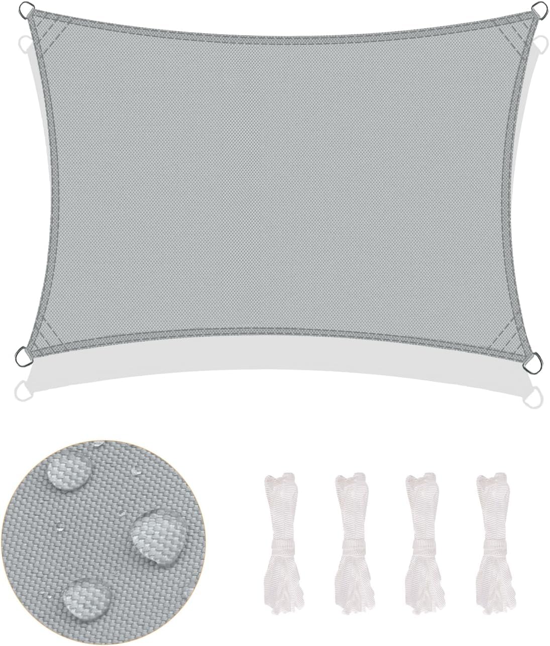 Voile d'ombrage 2x4m Rectangulaire Imperméable à l'eau PES Toile d'ombrage Gris avec 95% de Protection UV pour Patio Extérieur Jardin - 2