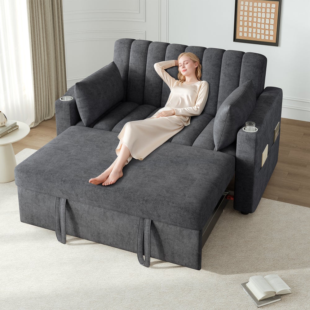 Sofa rozkładana, wielofunkcyjna, 2-osobowa, regulowane oparcie, z uchwytem na kubek
