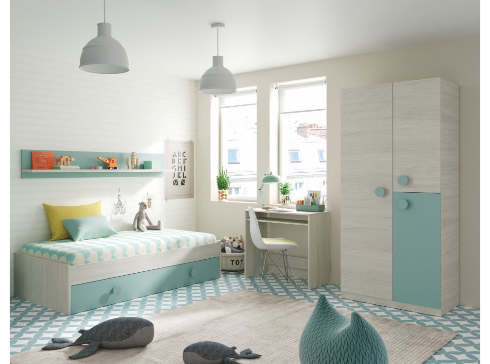 Armoire enfant CYANN 3 portes L90cm x H200cm - Blanc / Turquoise - 2