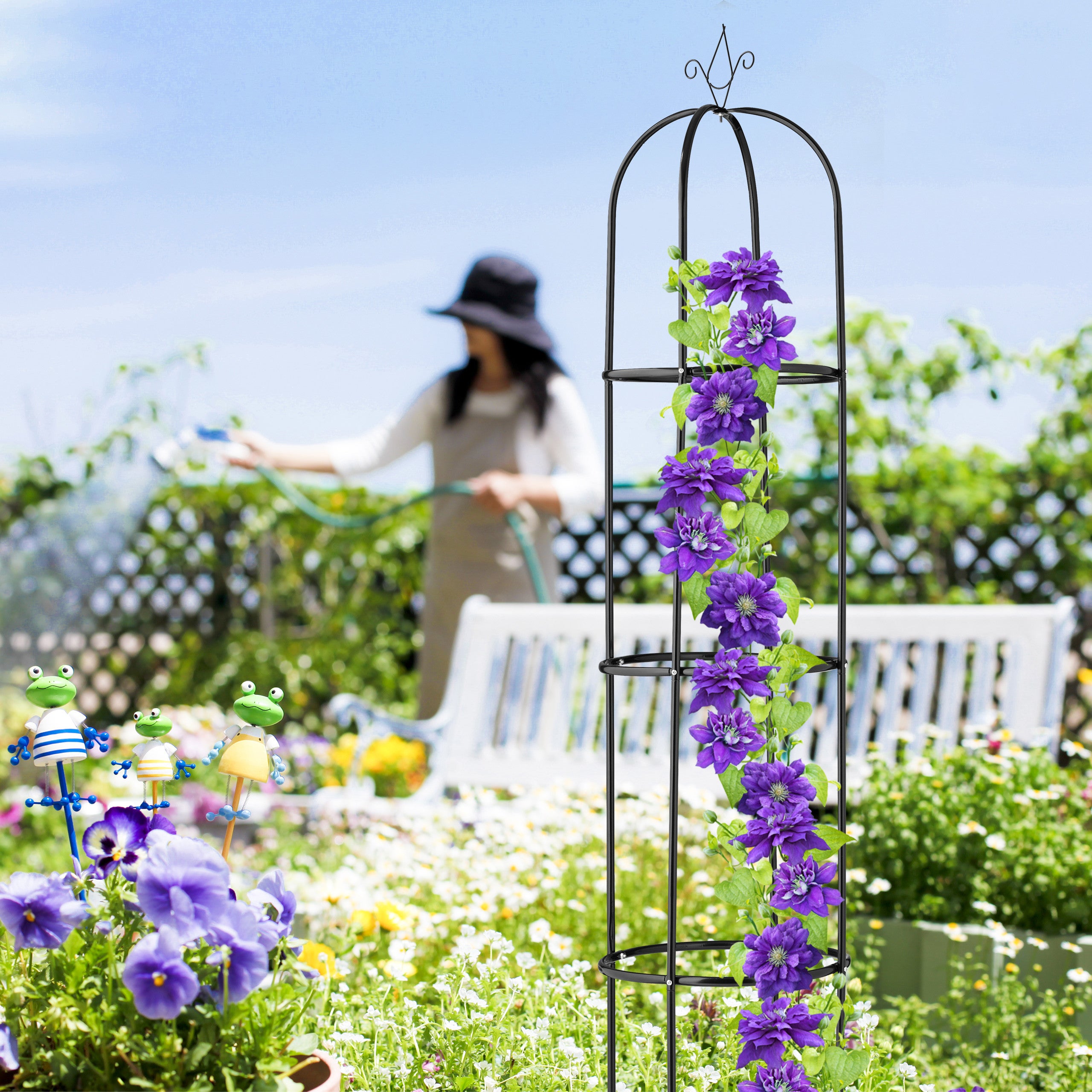 Trellis obélisque, 190 m de hauteur, Support pour plantes grimpantes, en métal, tour pour rosier, noir, Relaxdays - 5