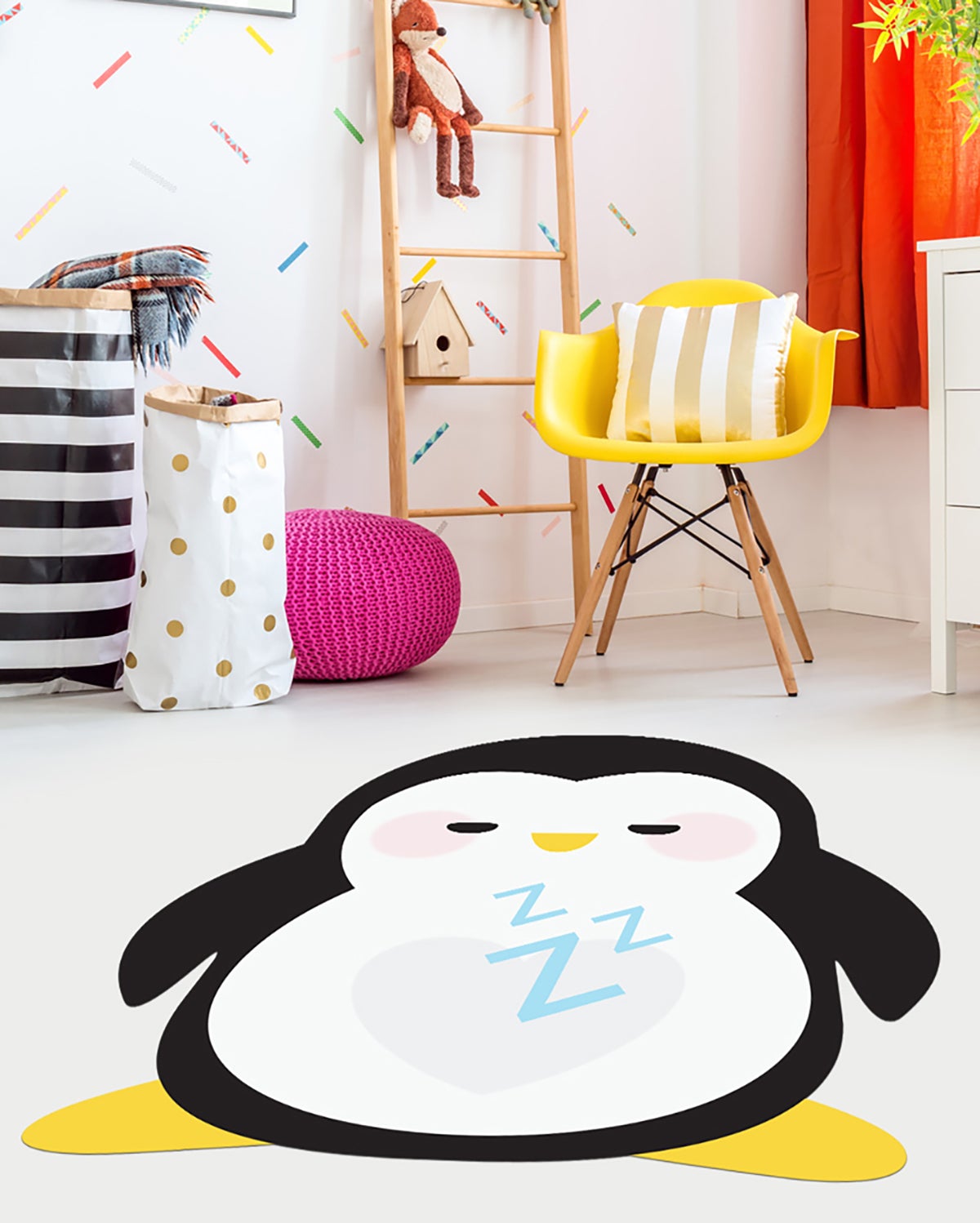 Dywan winylowy dziecięcy Penguin 55x60 cm - antypoślizgowy PVC, winylowy do pokoju dziecięcego, ognioodporny i zmywalny