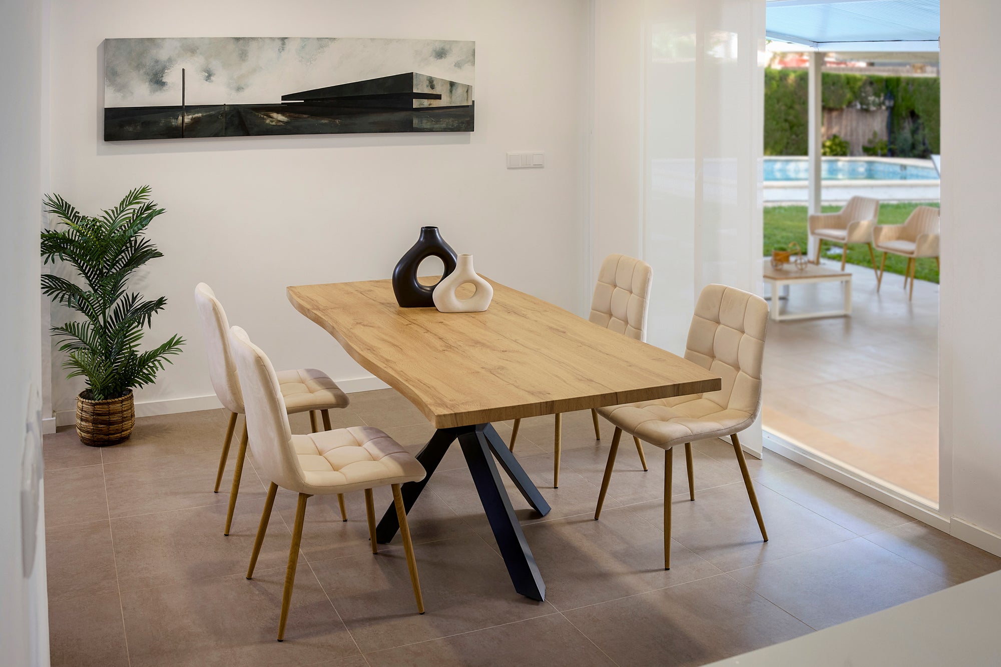 DUPI Mesa de Comedor Fija Nordic, Efecto Madera Natural, Patas Metálicas Grafito, Diseño Industrial, 140x90cm - 6