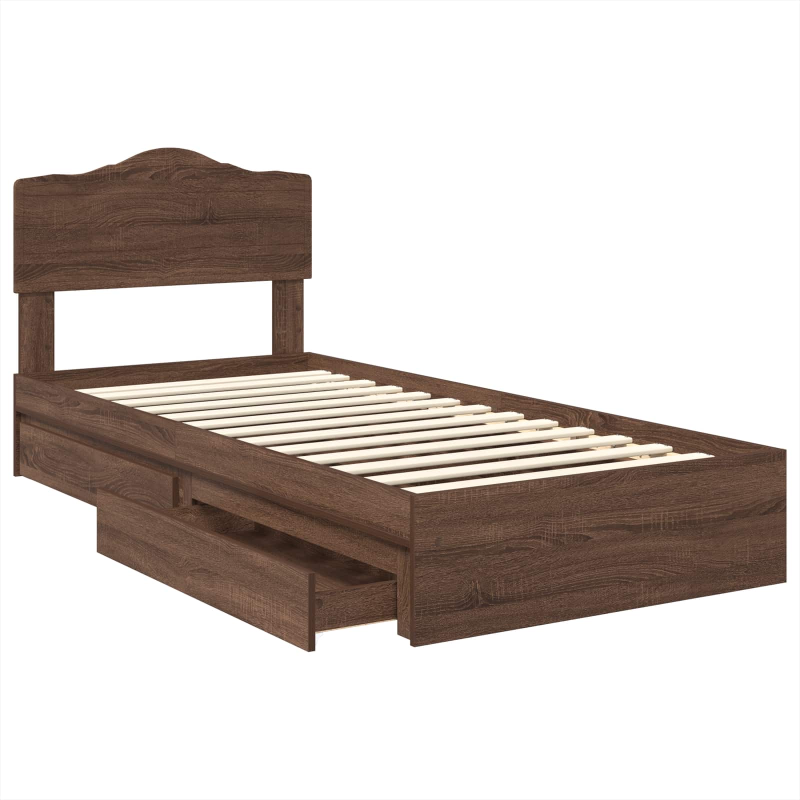 Lit avec rangement, panneau de bois, chêne brun, pour la chambre, 70 × 190 cm - 5