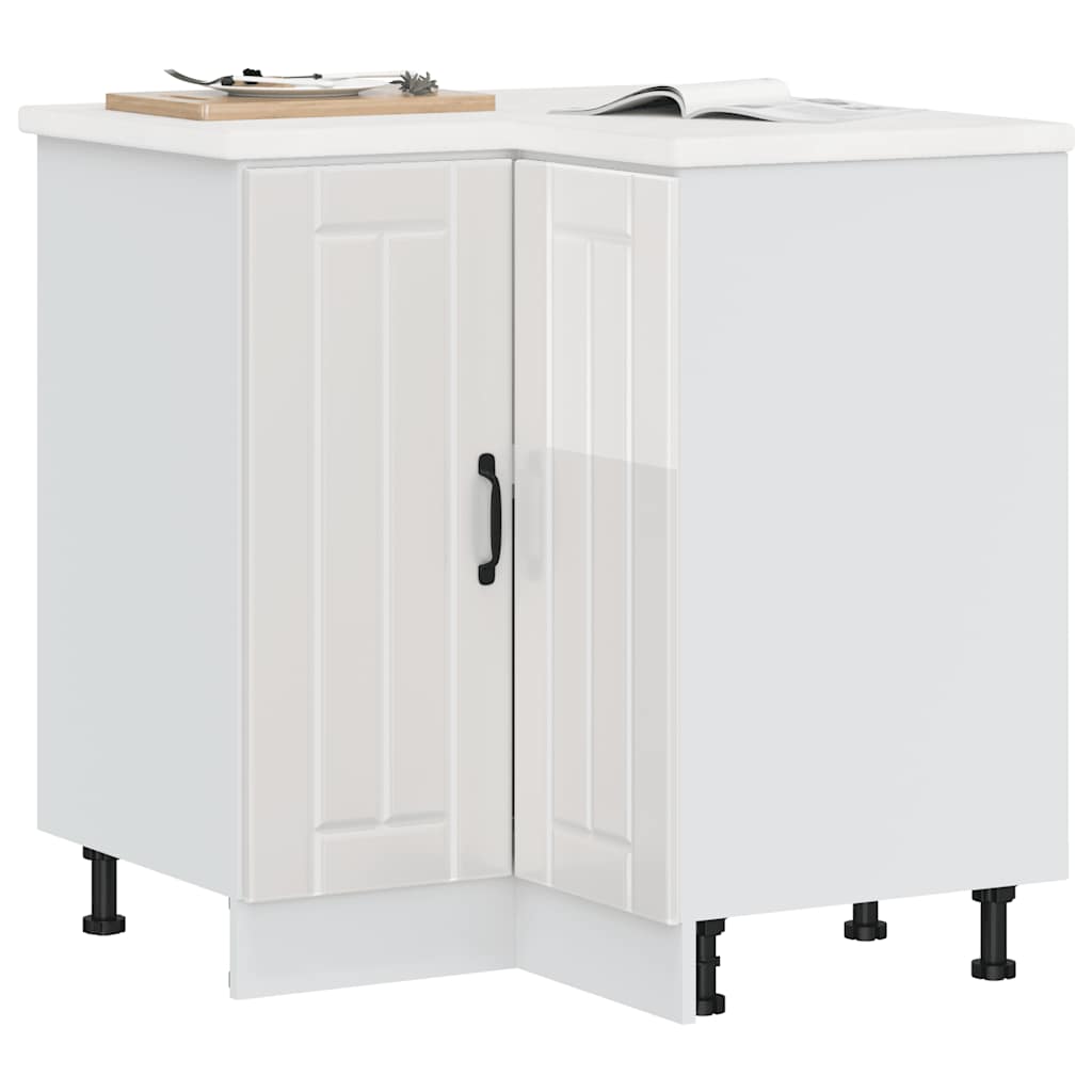 Meuble Haut De Cuisine - Armoire d'angle de cuisine blanc brillant bois ingénierie 6626fr - 2