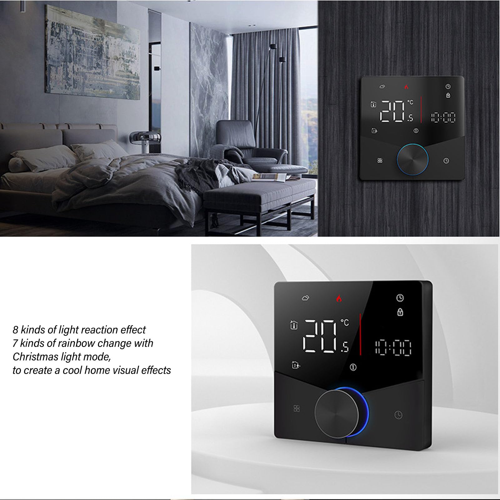 TERMOSTATO INTELIGENTE CON PANTALLA LCD A COLOR Y CONTROL DIGITAL PARA CALEFACCIÓN DE SAUNA Y SISTEMA DE CALEFACCIÓN POR SUELO RADIANTE (Negro) - 6