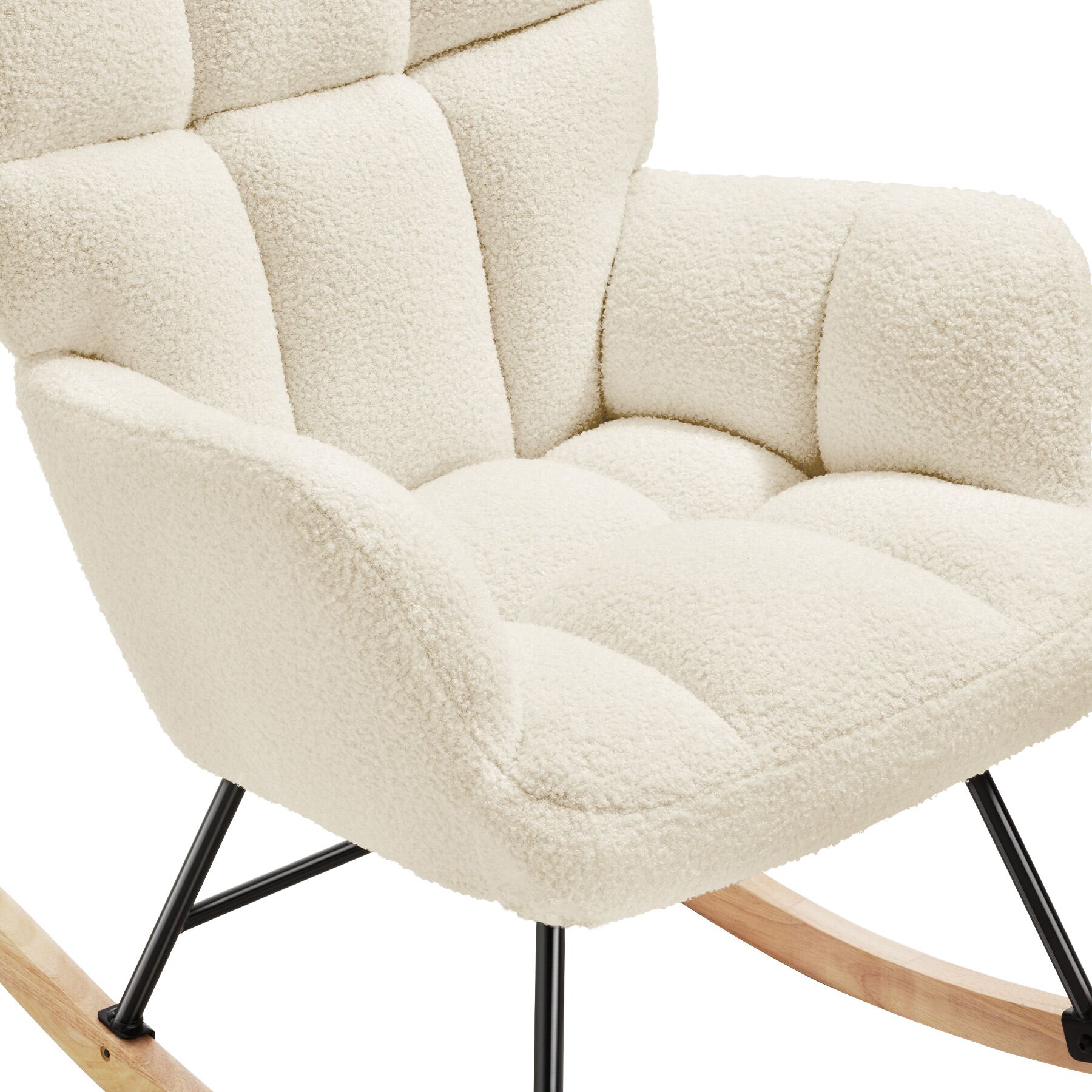 Fauteuil à bascule rembourré avec revêtement en tissu bouclé doux et grand dossier 120kg maximum TECTAKE - 6