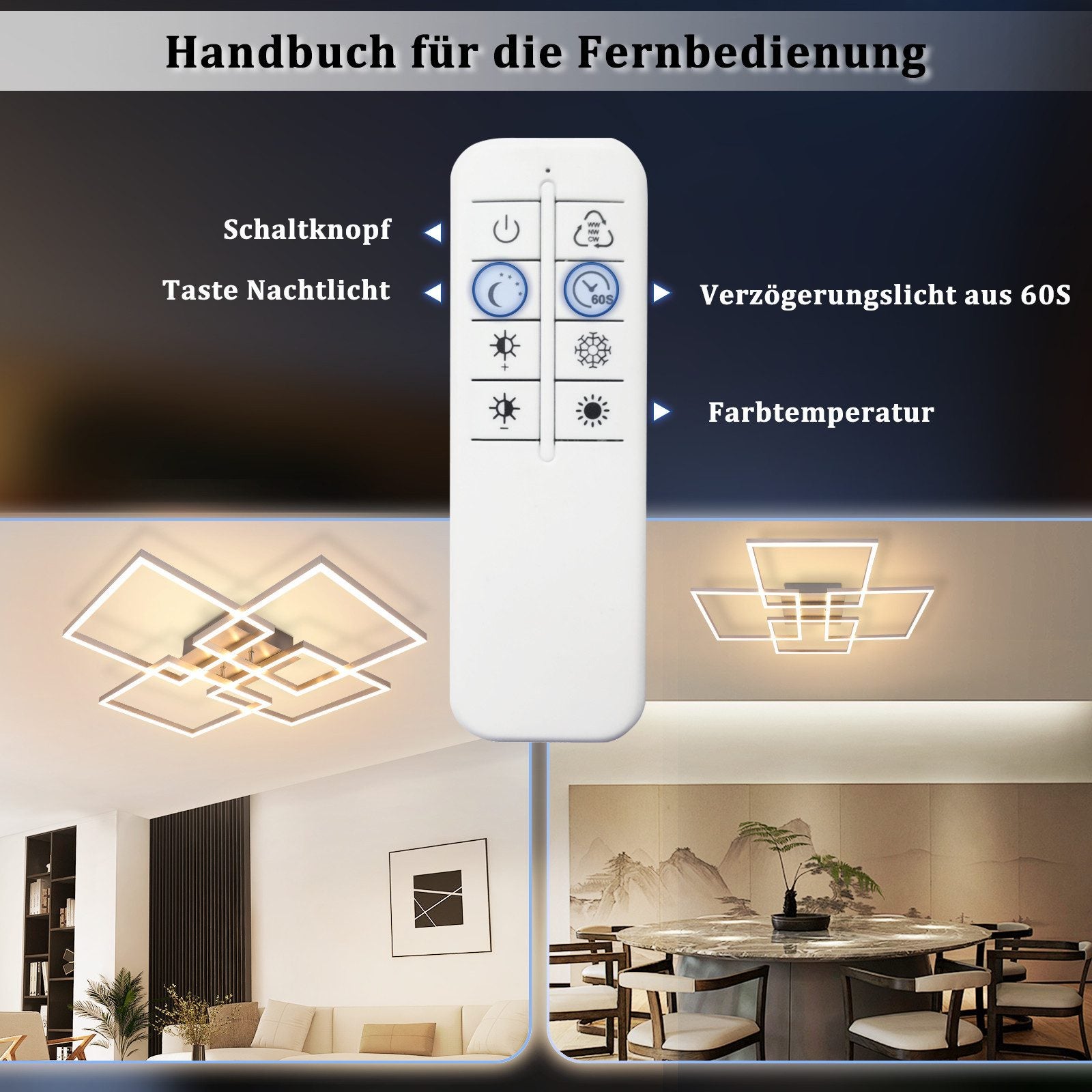 ZMH Ściemnialna srebrna geometryczna lampa sufitowa LED do sypialni 64 cm 36 W do salonu - 3