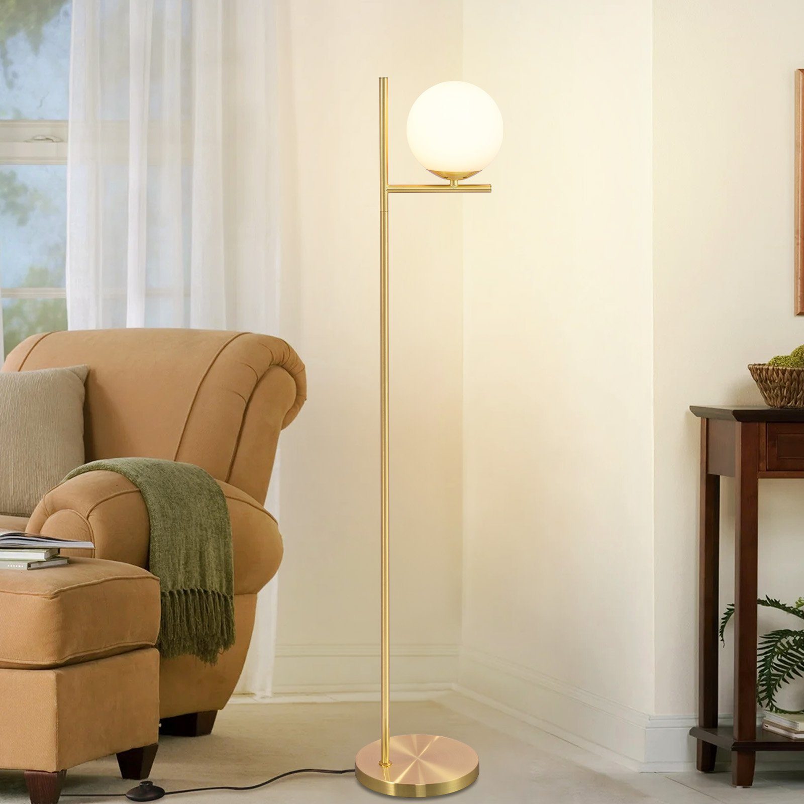 ZMH Lampadaire Vintage Doré 166cm Métal & Verre Blanc E27 Interrupteur au Pied Câble 2m Pour Salon Bureau - 2