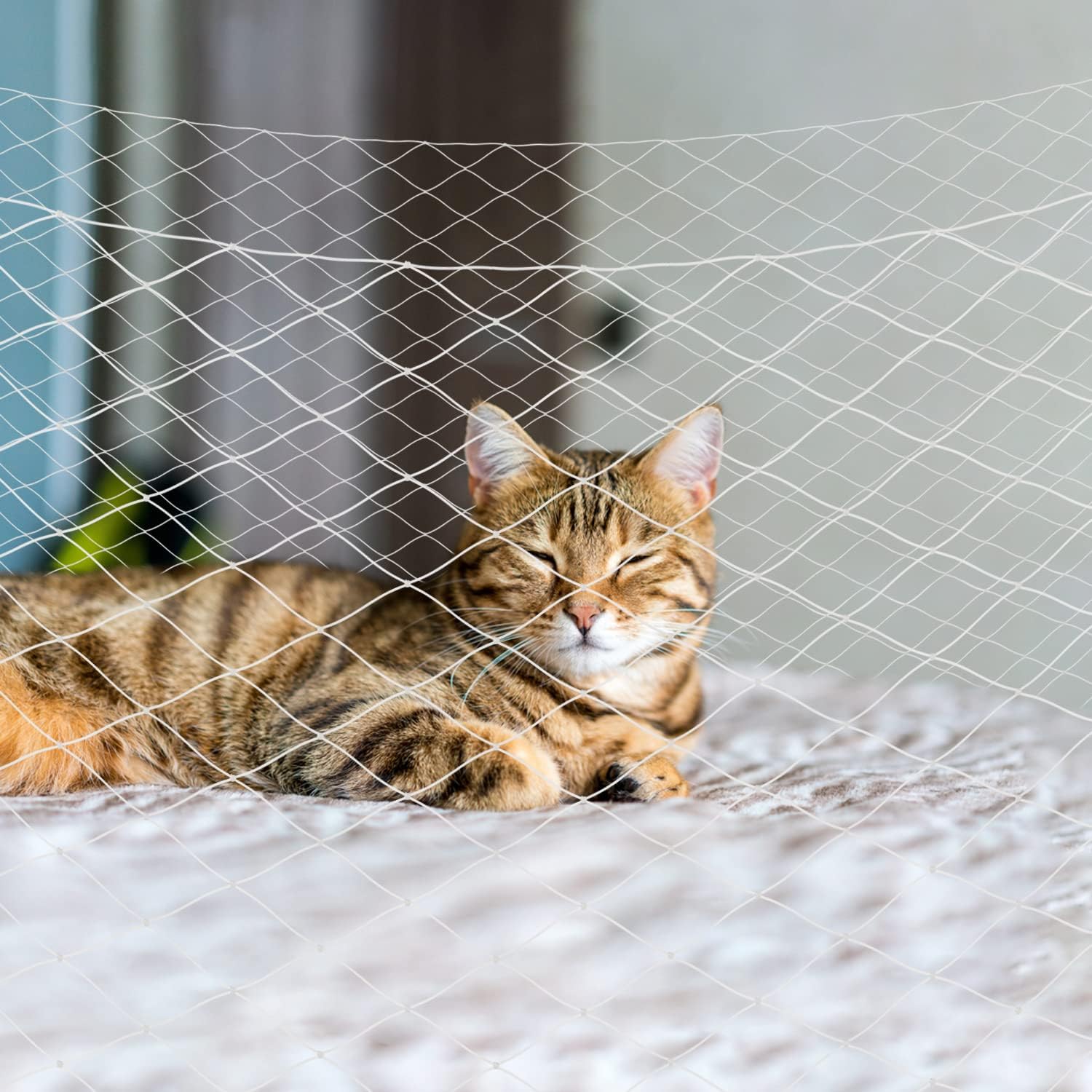 Cerca para gatos na varanda, rede antiqueda, cerca de malha de nylon, furos de 2,5 cm, branca, com acessórios, 4 m x 3 m - 3