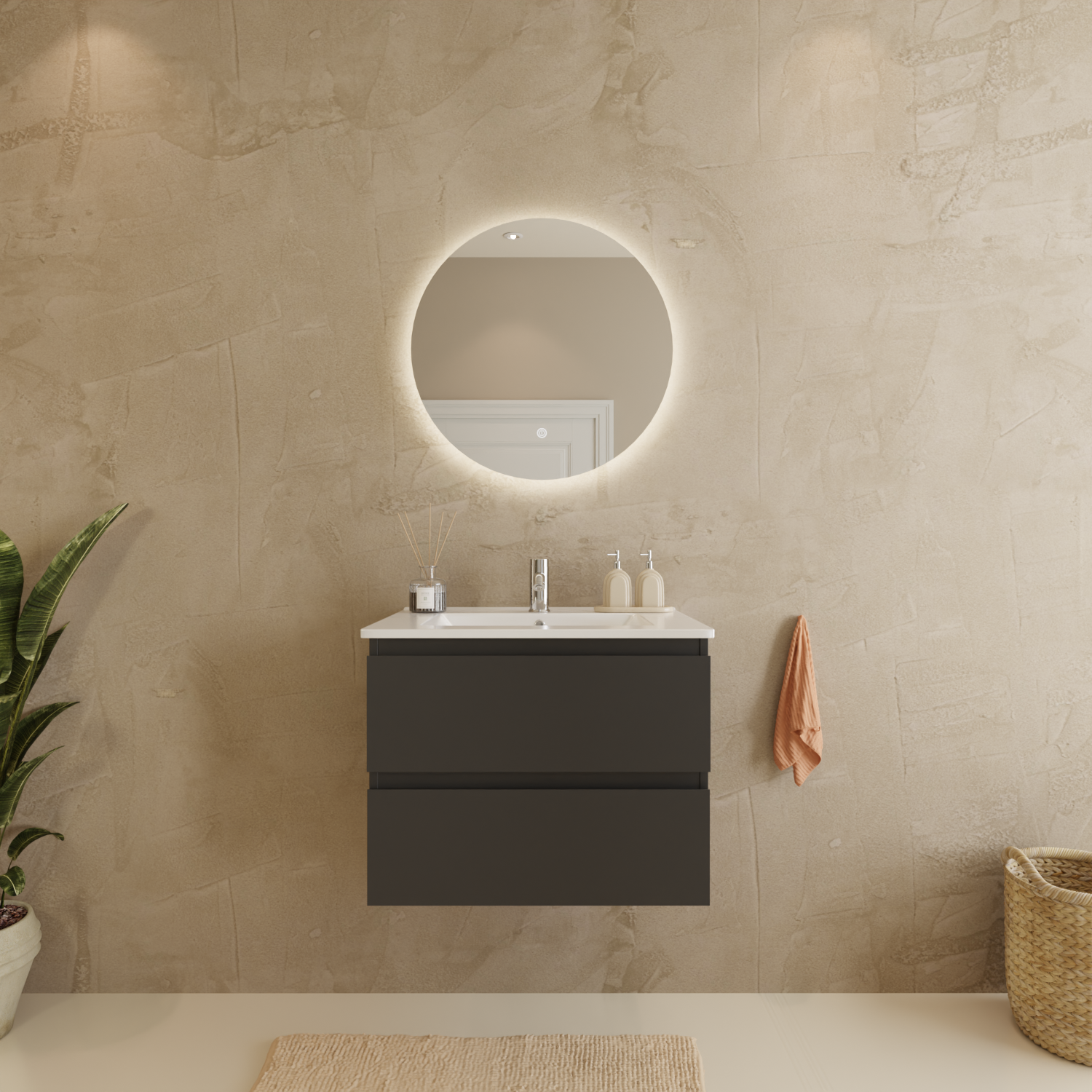 LOMAZOO Meuble De Salle De Bain Marenza Noir Mat 60cm - Lavabo Blanc - 3