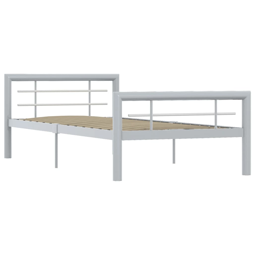 Łóżko Metalowe Białe Rama Łóżka Ze Stelażem DO Pokoju Sypialni 100 x 200 cm