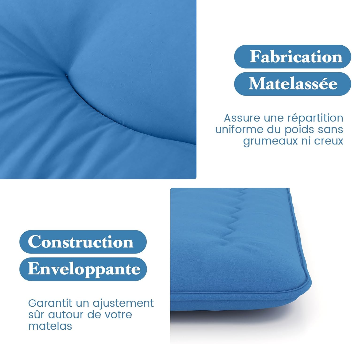 Matelas Futon Japonais 1 Personne 90x200CM, Lit de Couchage Enroulable de Sol Pliable et Portable avec Sac de Transport pour Camping, Voyages, Bleu - 7