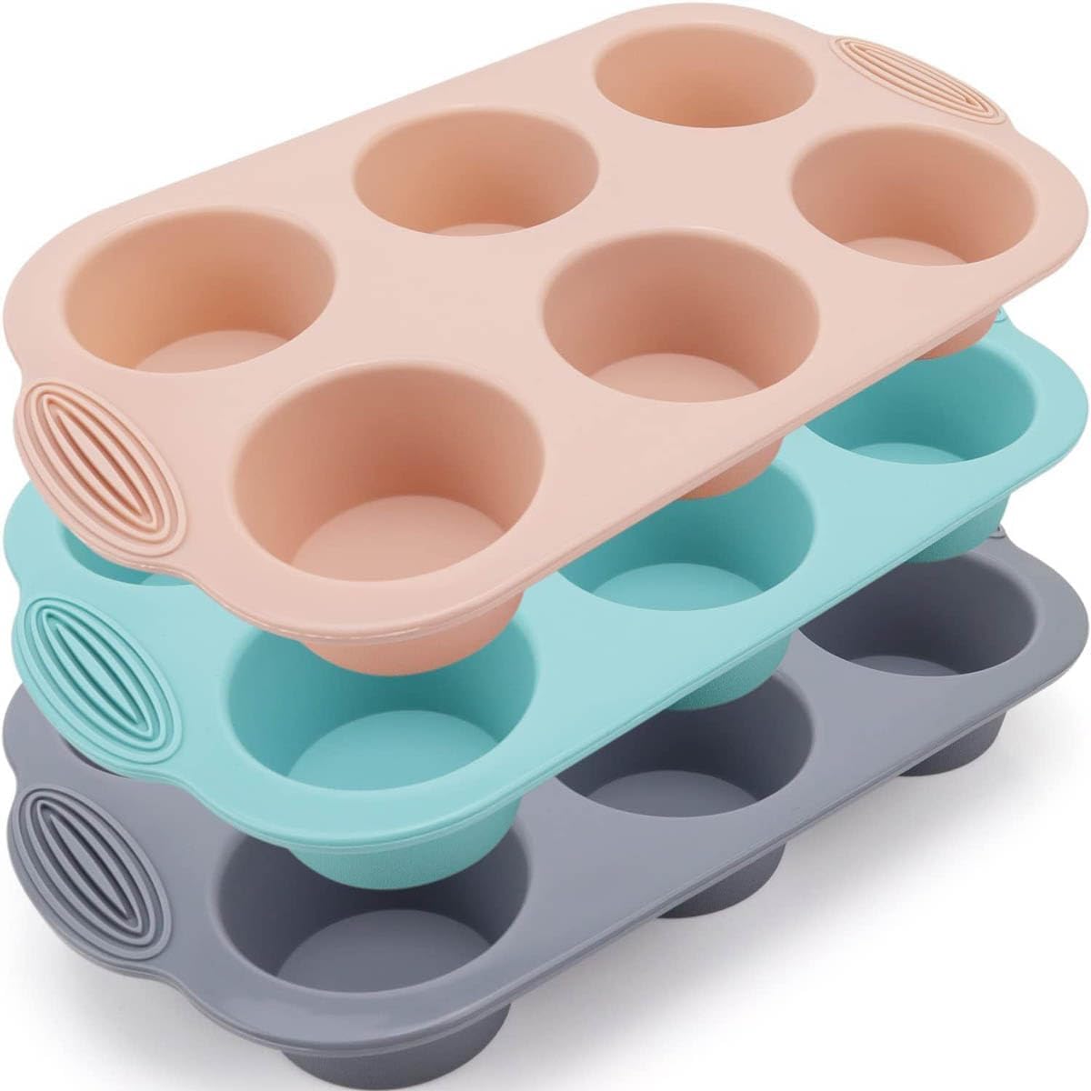 Stampo Per Muffin In Silicone Con Manico - Teglia Antiaderente 31x21 Cm, 6 Cavità, Resistente Al Forno, Grigio