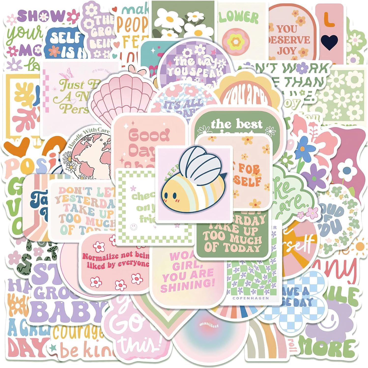 Zestaw 100 duńskich pastelowych naklejek, estetycznych i uroczych, inspirujących naklejek, dziewczęcych naklejek do scrapbookingu