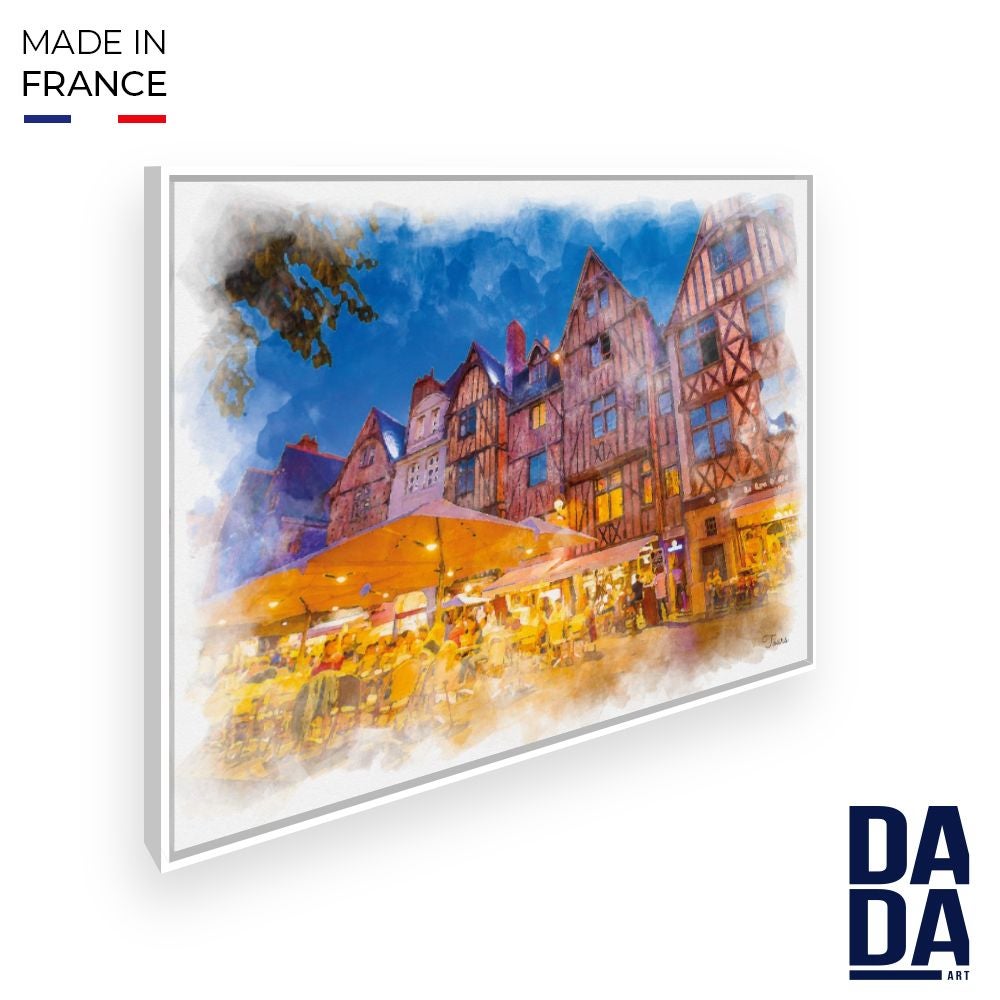 Tableau Scène de rue à Tours / 45x60cm / Cadre Blanc / Fabriqué en ...