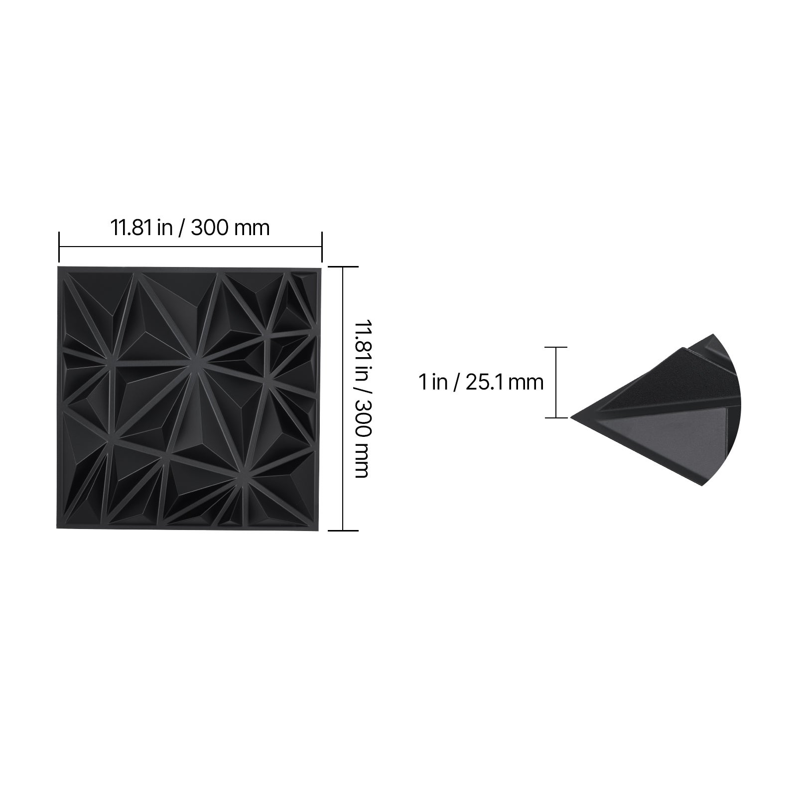 Panneaux muraux SucceBuy 3D,lot 33,carreaux en PVC à motif diamants 11,81 x 11,81 po,couverture 32 pi2,panneau mural décoratif moderne,noir mat - 2