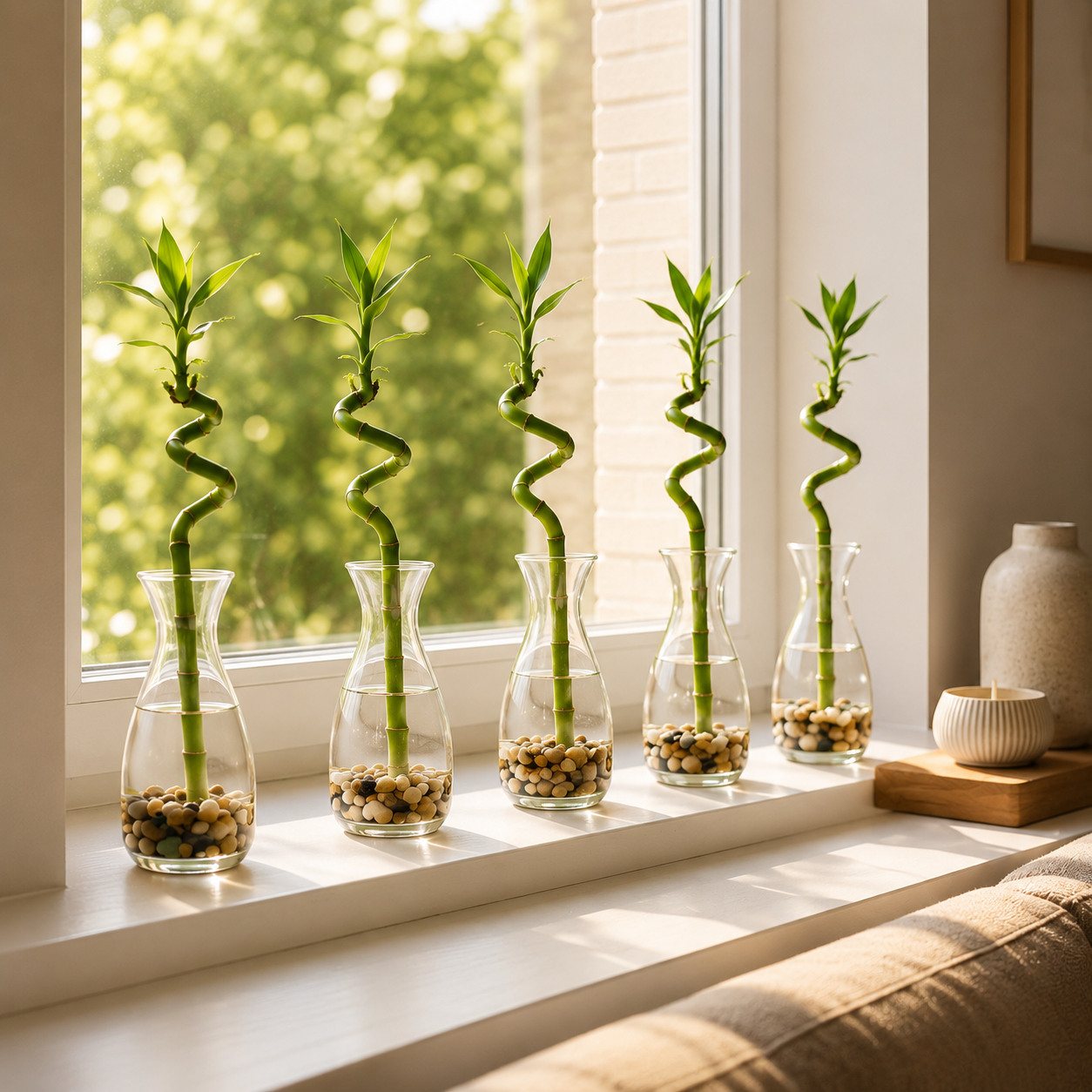 Lucky Bamboo Set da 6 - Dracaena Sanderiana - Pianta da Interno Portafortuna Feng Shui - 40-45 cm - Facile Cura, Poca Luce - 5