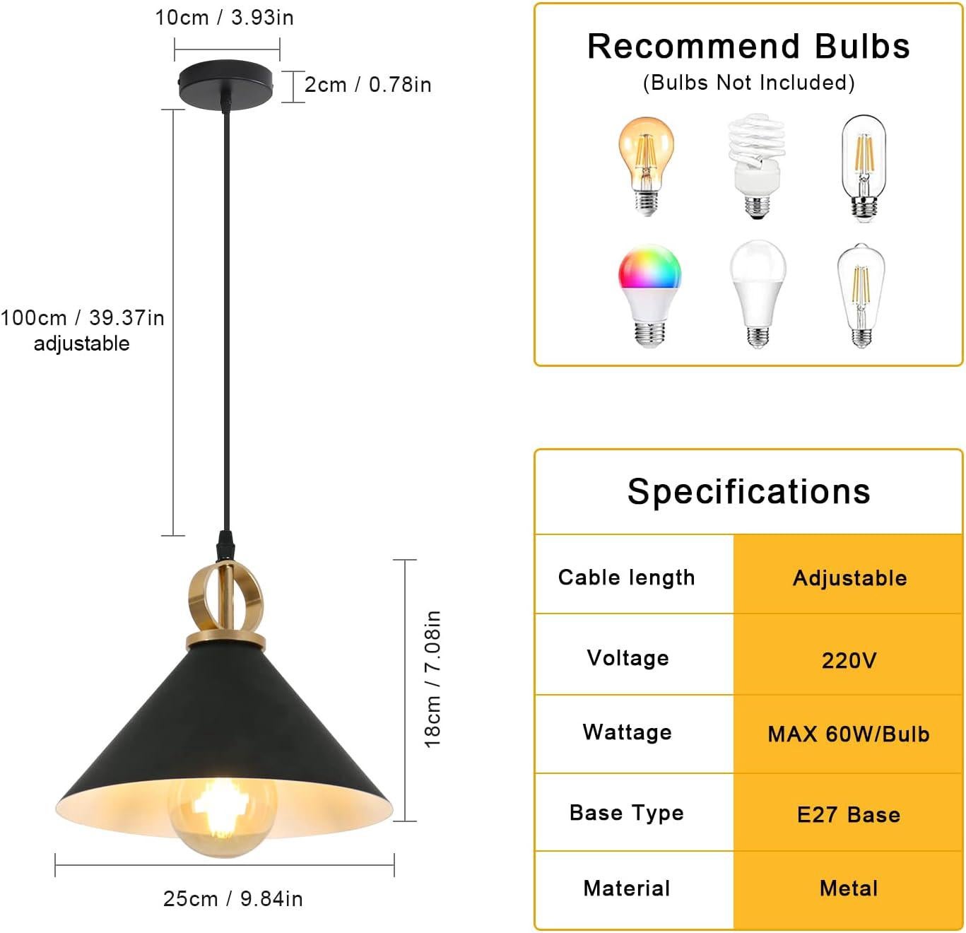 Suspension Luminaire Industriel Vintage, E27 Retro Lustre Suspension en Métal, Edison Design Luminaire Plafonnier pour Salon Chambre Café Bar Restaura - 3