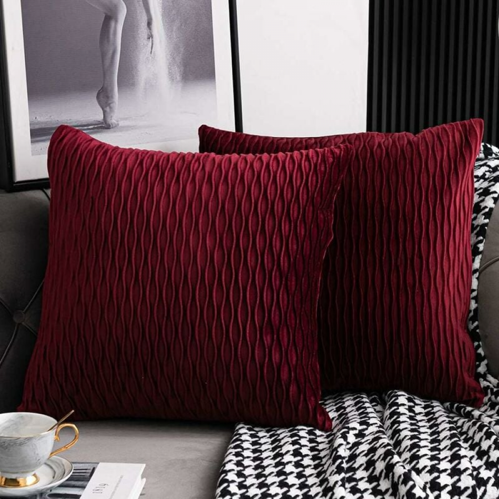 Fundas de cojín color burdeos: juego de 2 fundas de almohada decorativas cuadradas de terciopelo a rayas de 45 cm x 45 cm para sofá de dormitorio