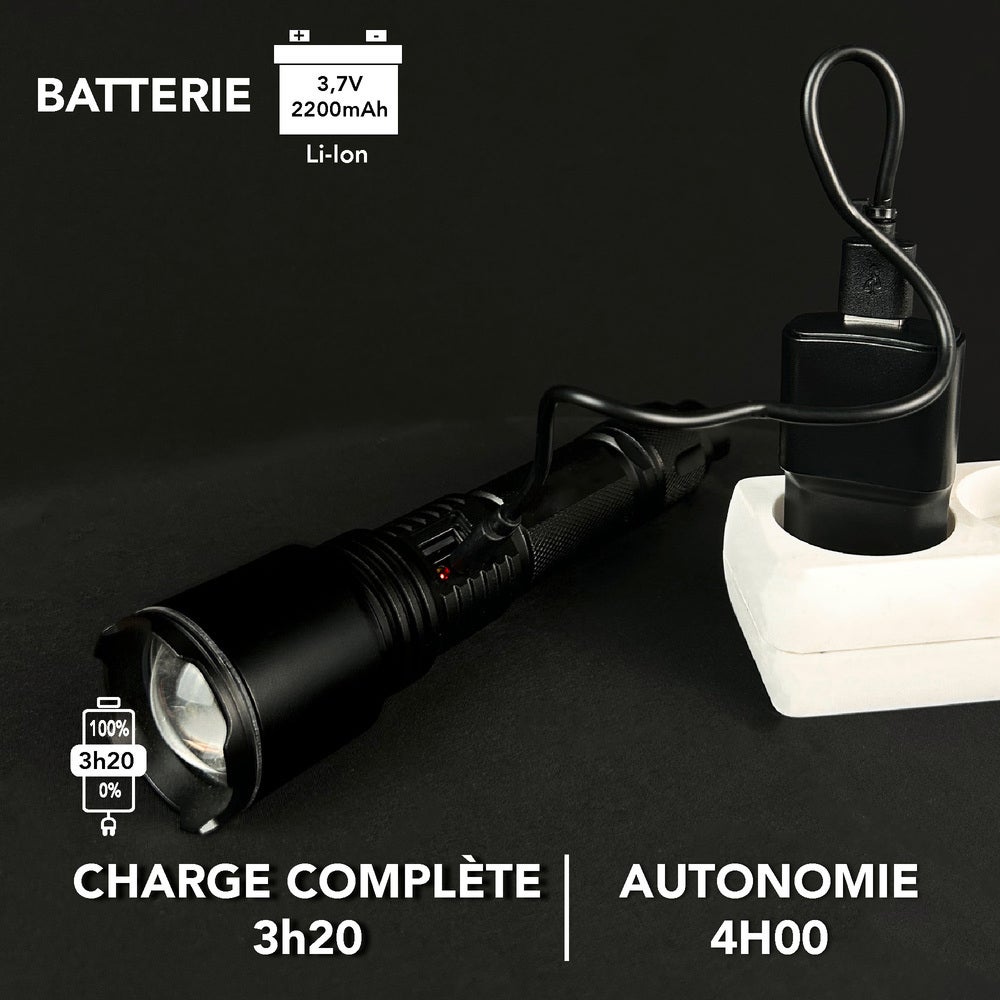 Lampe Torche LED rechargeable USB, 10W, 900 lumens, IP44, IK07, fonction brise vitre, decapsuleur, power bank - Tibelec - 3